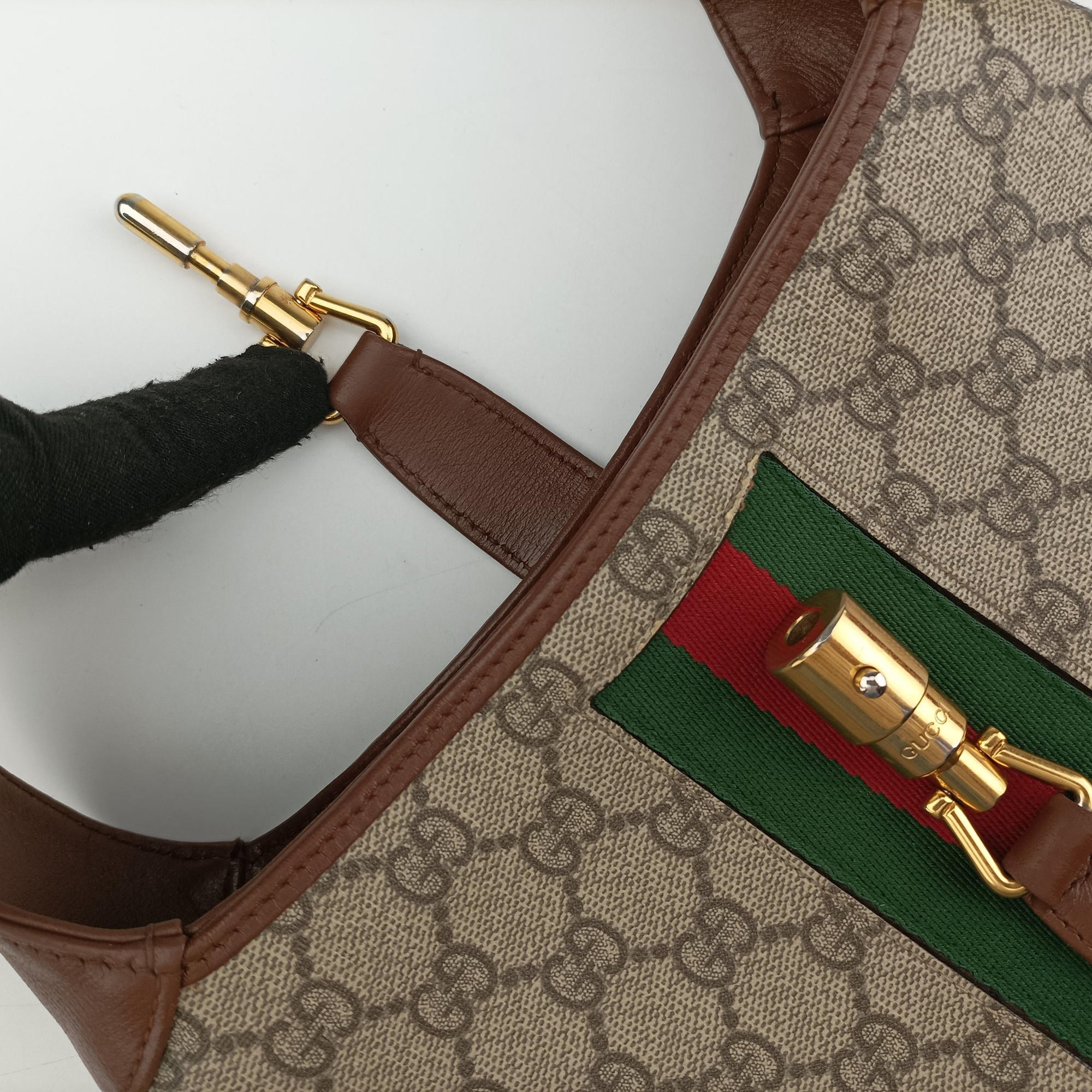 Pre-owned Gucci Jackie 1961 GG Supreme brown x beige x multicolor PVC coated canvas×Leather 636706 shoulderbag | stylenewstar