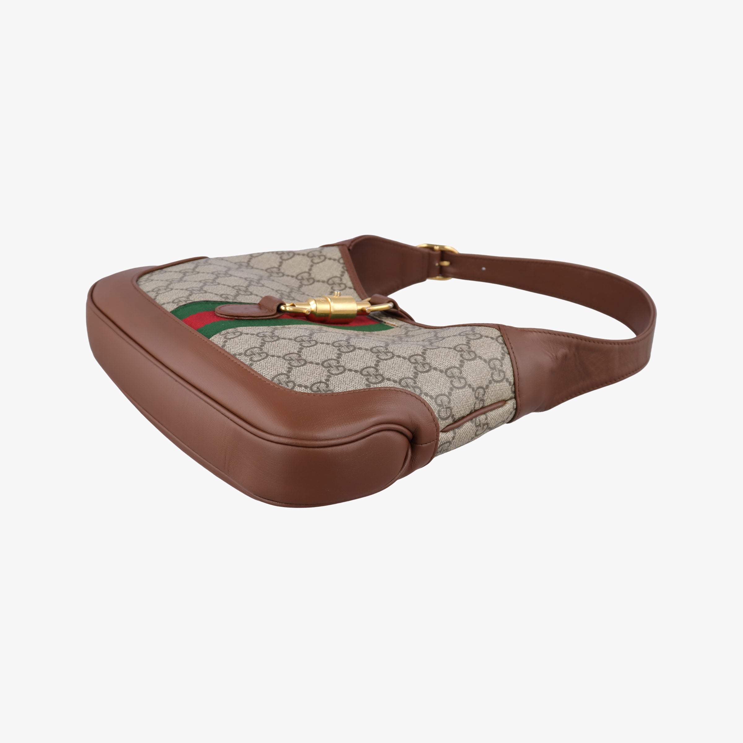 Pre-owned Gucci Jackie 1961 GG Supreme brown x beige x multicolor PVC coated canvas×Leather 636706 shoulderbag | stylenewstar