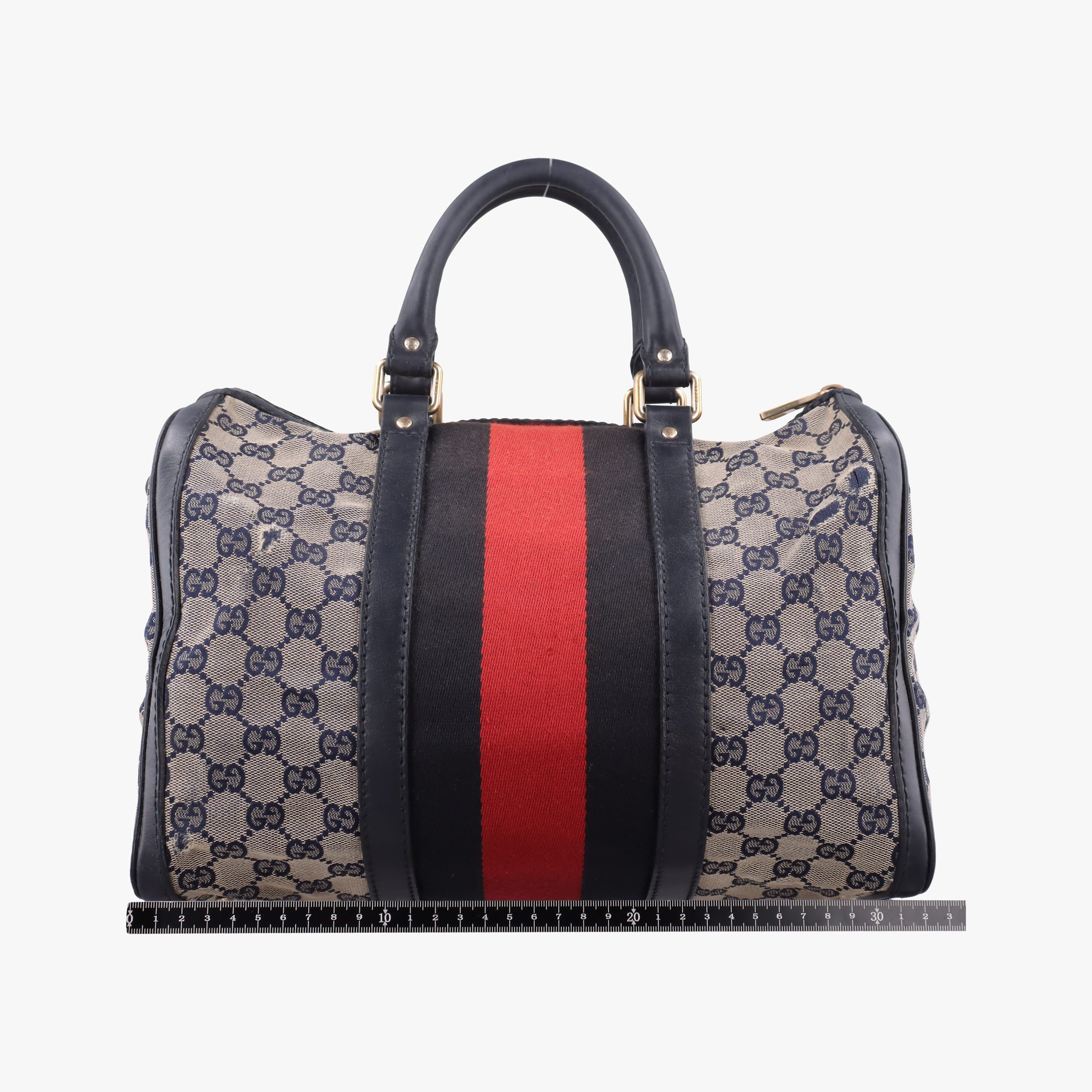 Pre-owned Gucci Sherry Line Navy×red×beige canvas×leather 247205 shoulderbag | stylenewstar