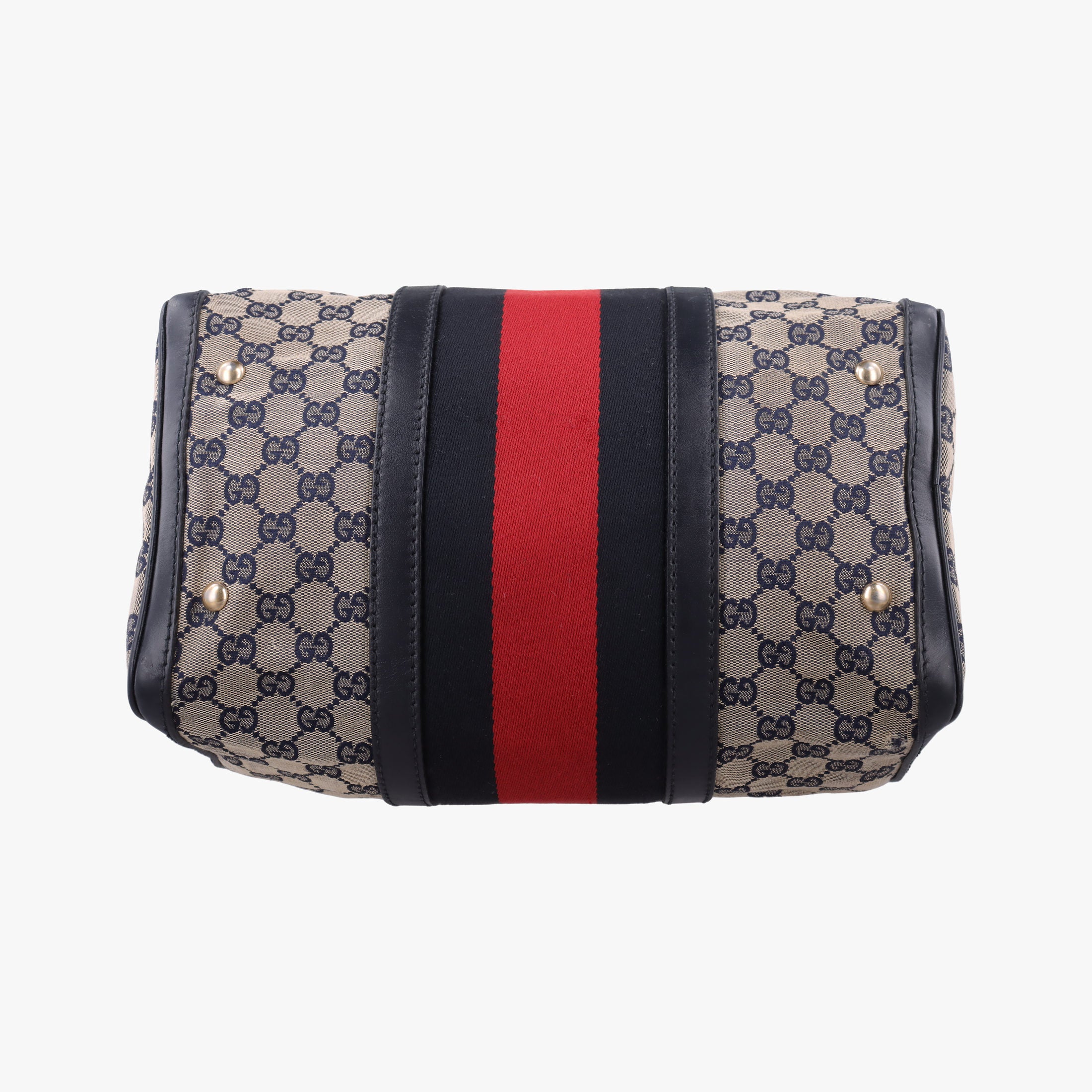 Pre-owned Gucci Sherry Line Navy×red×beige canvas×leather 247205 shoulderbag | stylenewstar