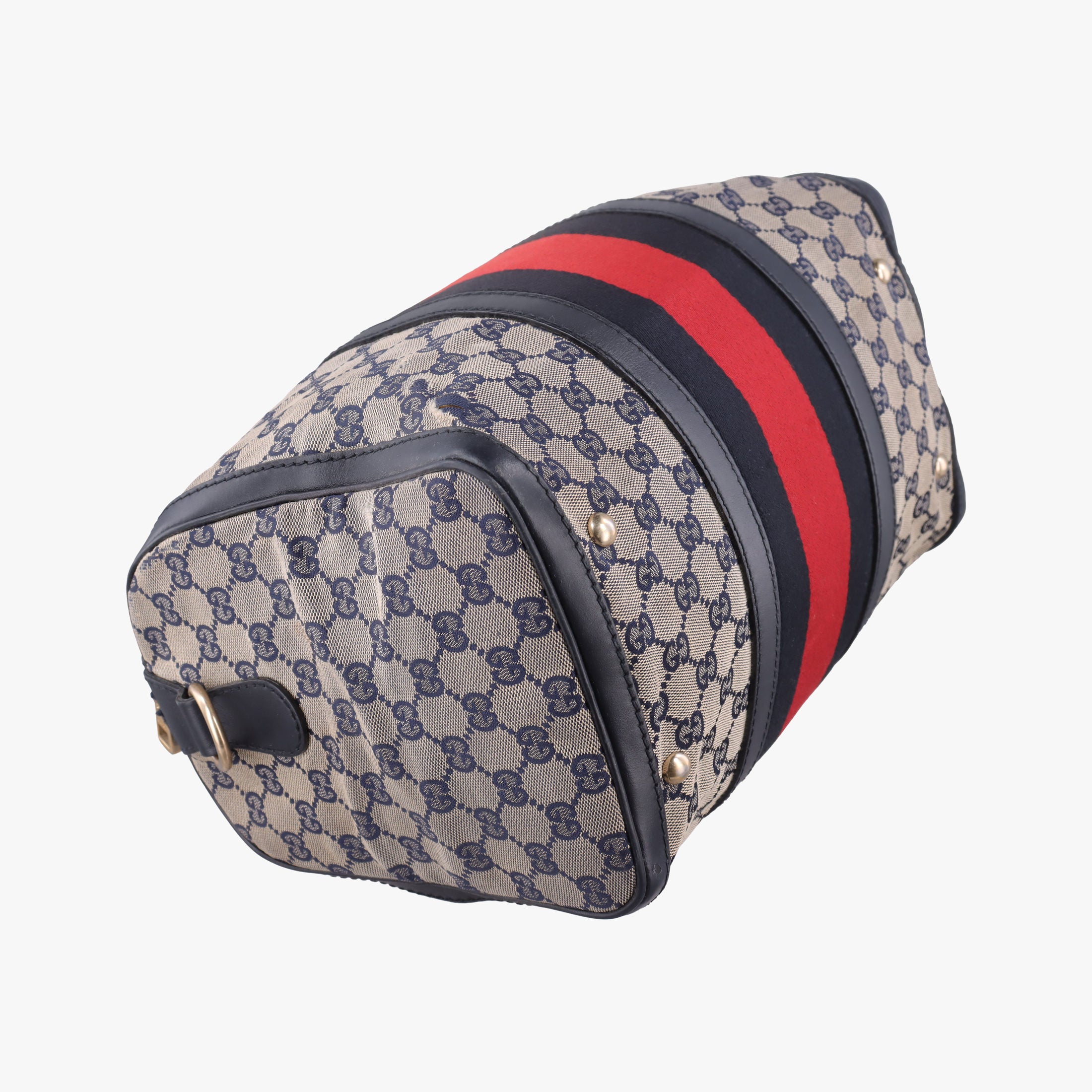 Pre-owned Gucci Sherry Line Navy×red×beige canvas×leather 247205 shoulderbag | stylenewstar