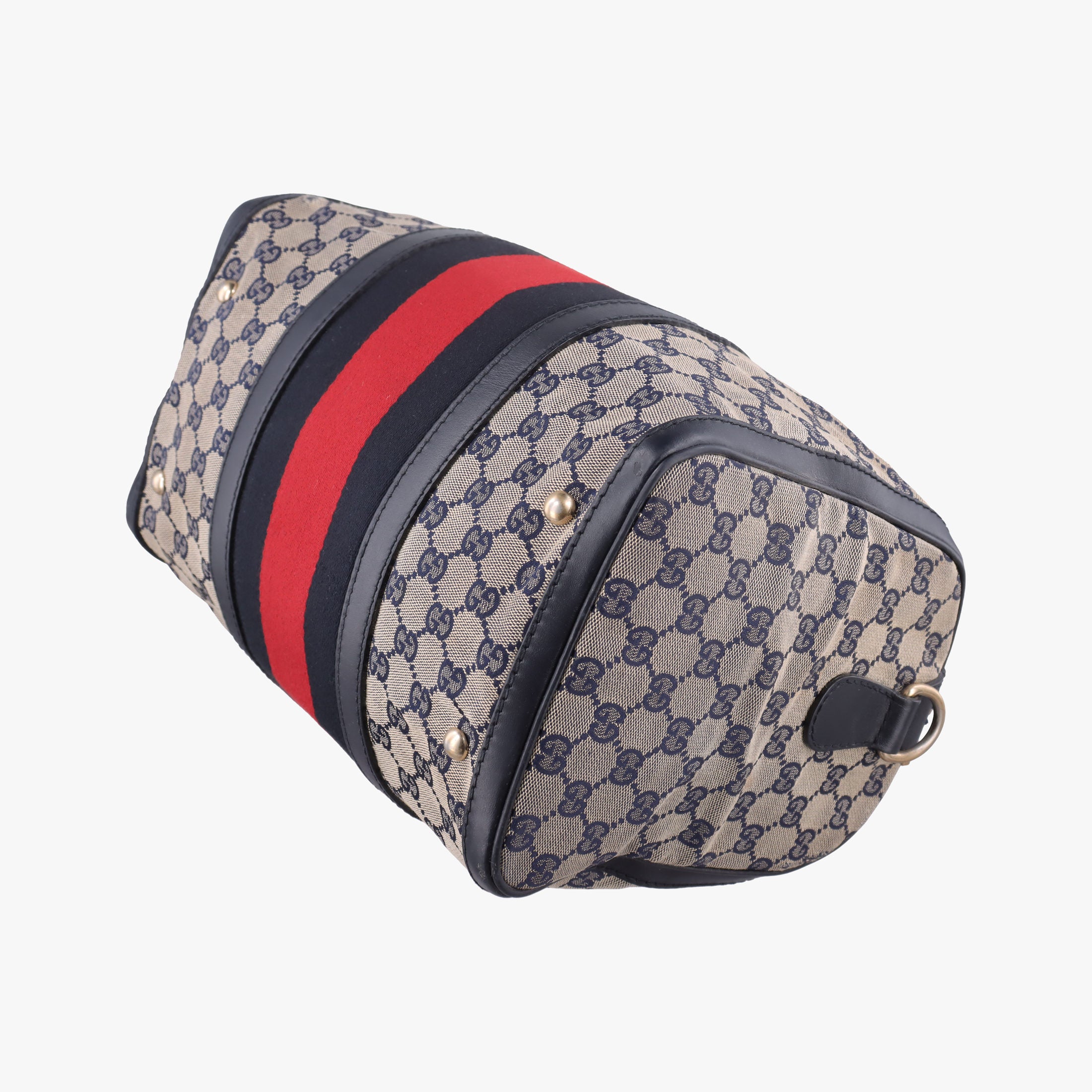 Pre-owned Gucci Sherry Line Navy×red×beige canvas×leather 247205 shoulderbag | stylenewstar