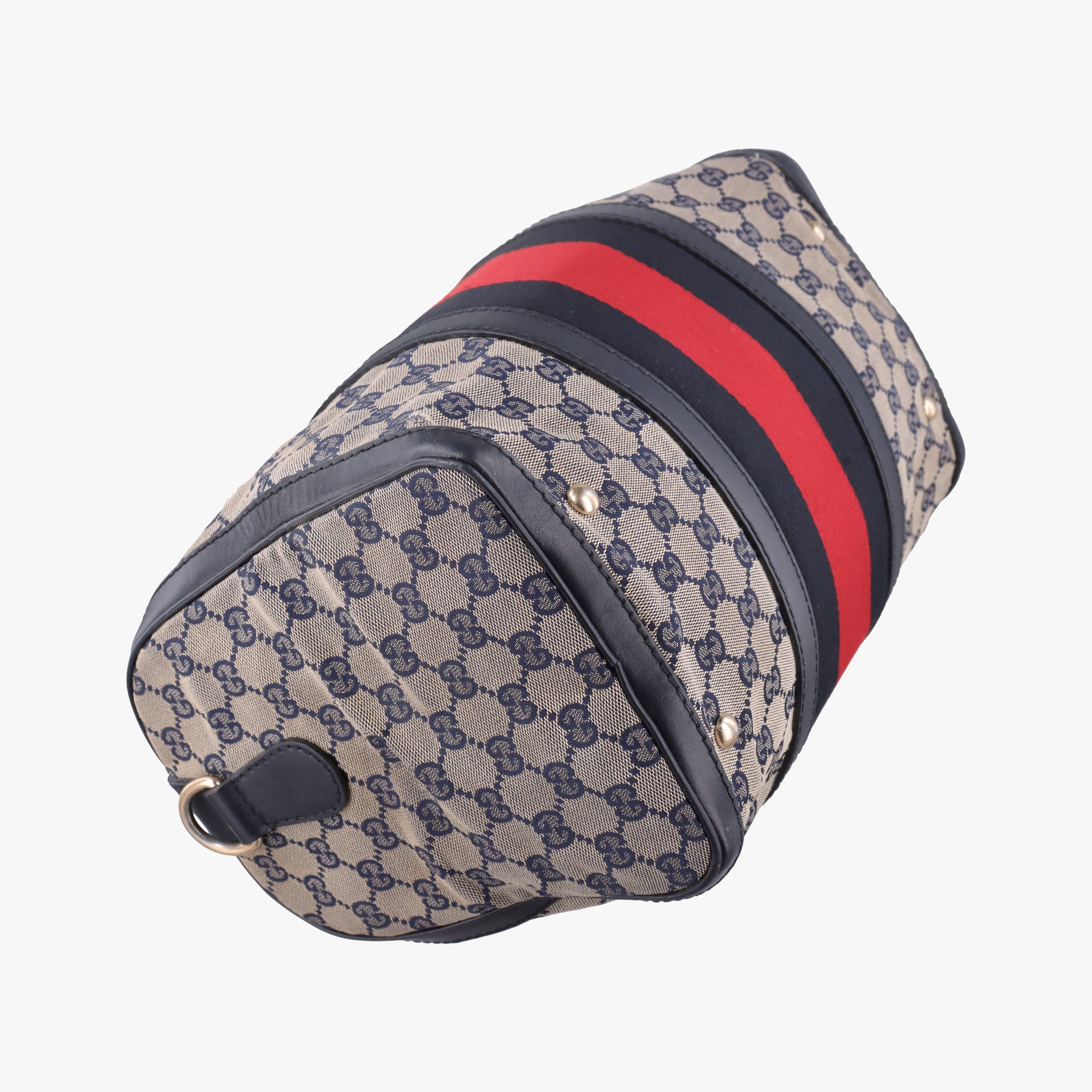 Pre-owned Gucci Sherry Line Navy×red×beige canvas×leather 247205 shoulderbag | stylenewstar