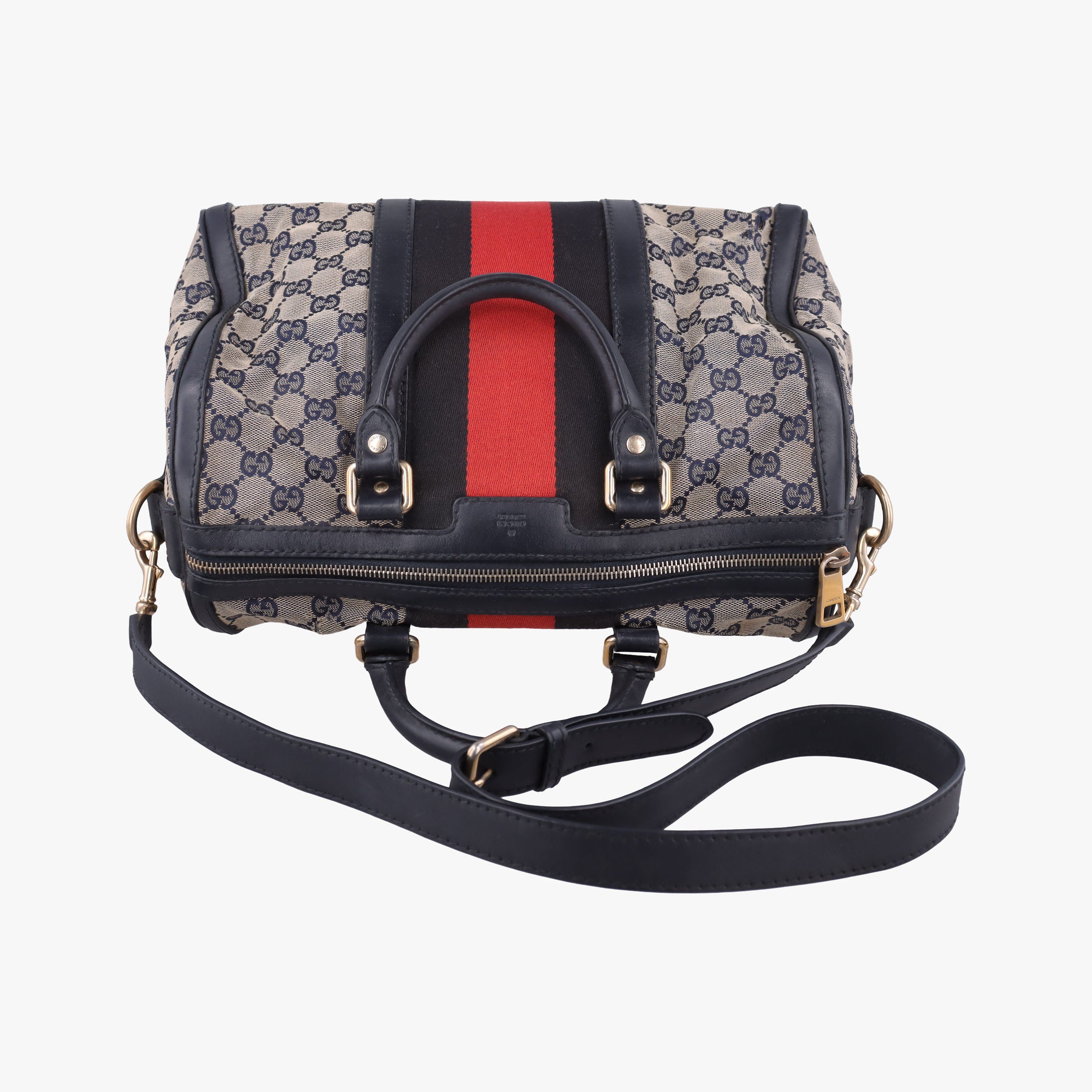 Pre-owned Gucci Sherry Line Navy×red×beige canvas×leather 247205 shoulderbag | stylenewstar