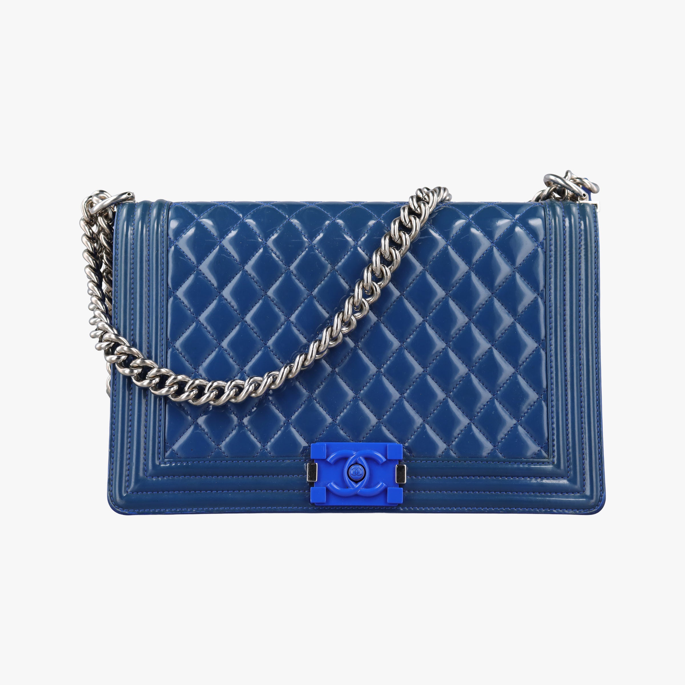 Pre-owned Chanel BOY CHANEL Blue Patent A92693 shoulderbag | stylenewstar