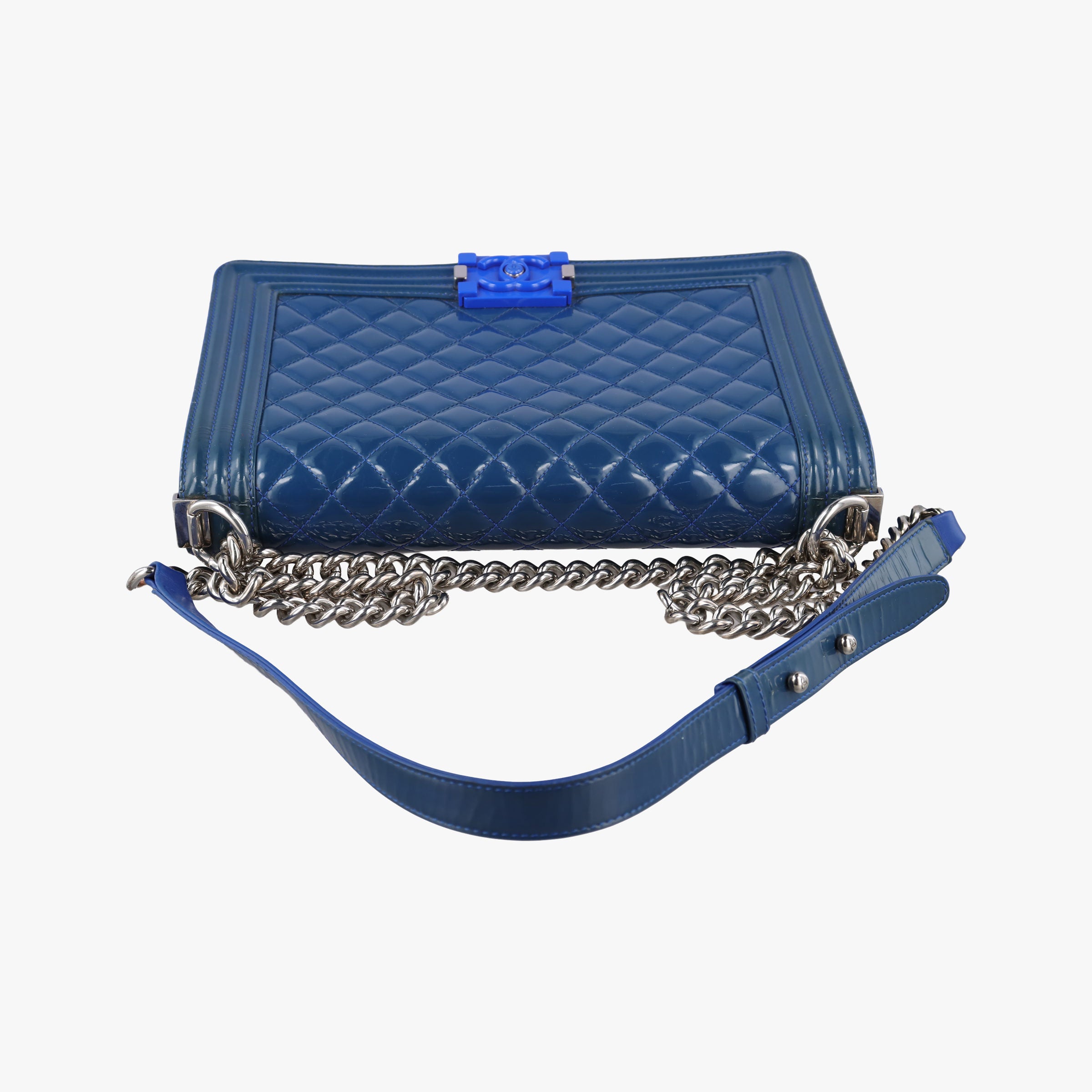 Pre-owned Chanel BOY CHANEL Blue Patent A92693 shoulderbag | stylenewstar