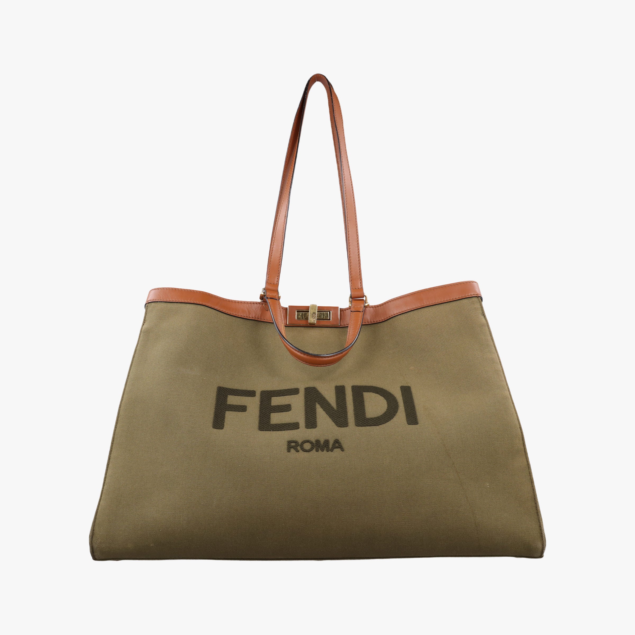 Pre-owned Fendi Peekaboo Green x Brown Canvas x Leather 8BH375 shoulderbag | stylenewstar