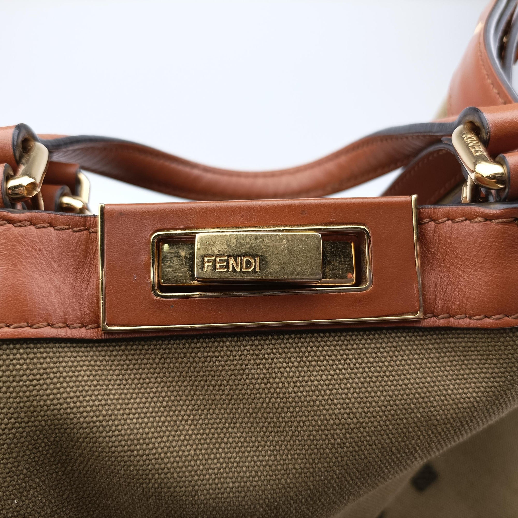 Pre-owned Fendi Peekaboo Green x Brown Canvas x Leather 8BH375 shoulderbag | stylenewstar