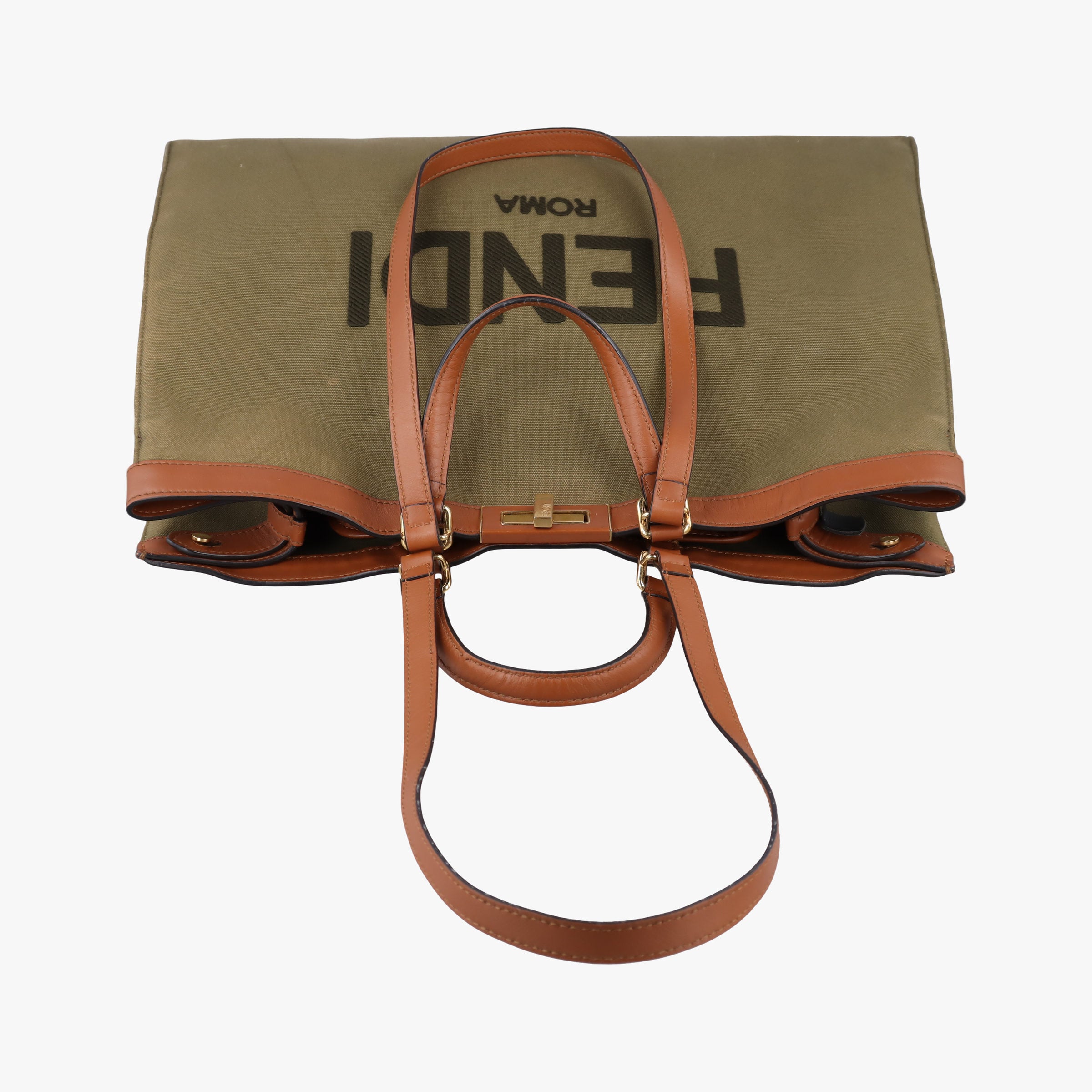 Pre-owned Fendi Peekaboo Green x Brown Canvas x Leather 8BH375 shoulderbag | stylenewstar