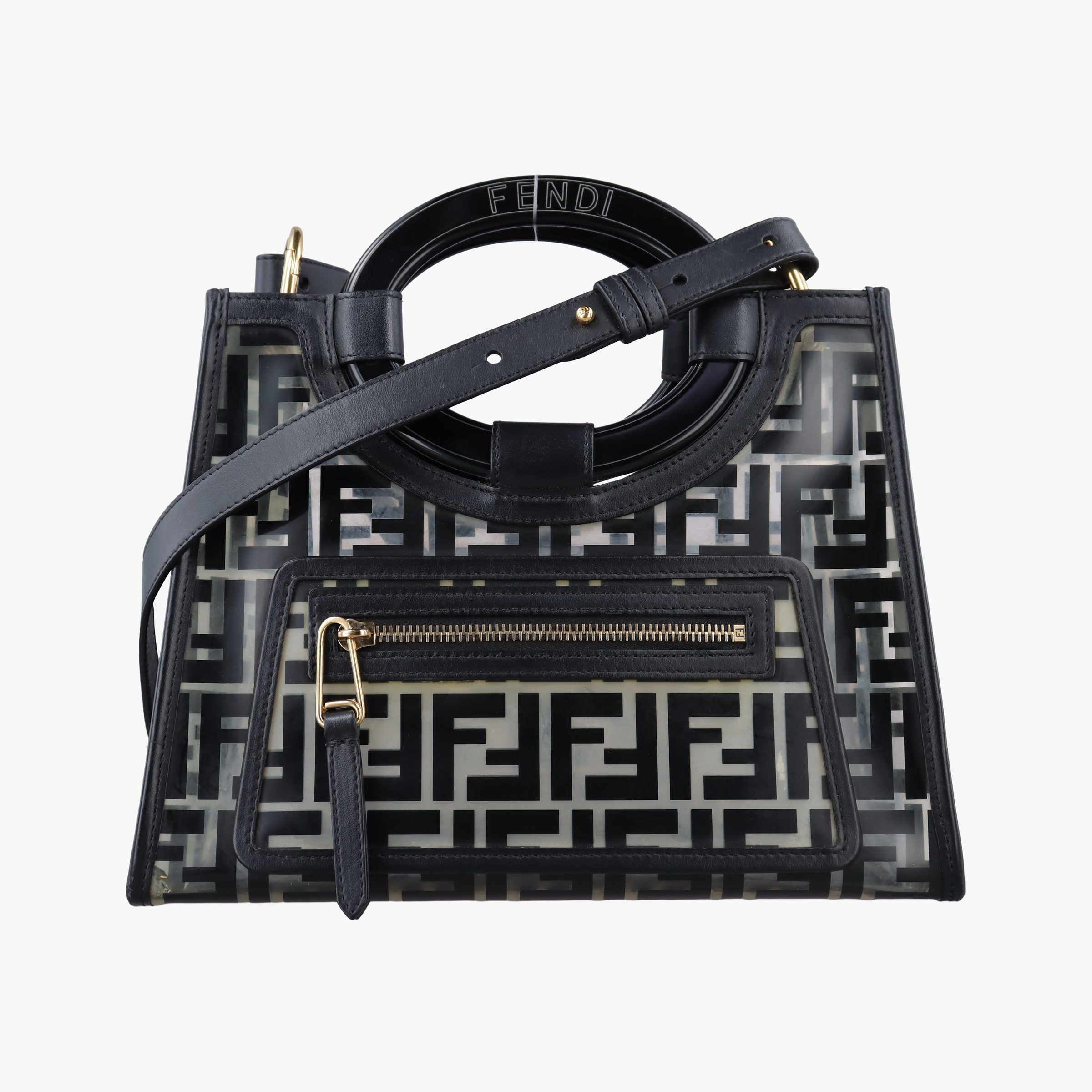 Pre-owned Fendi Runaway Shopper Black PVC Coated Canvas 8BH353 shoulderbag | stylenewstar
