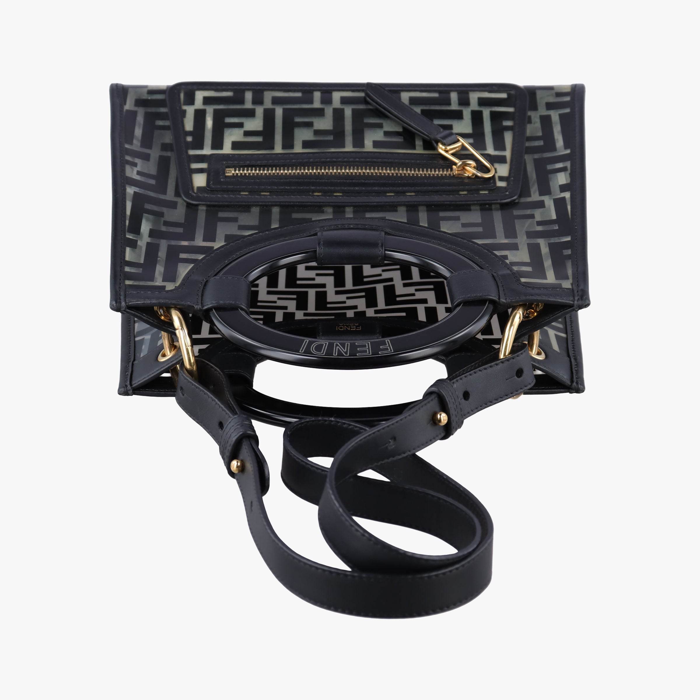 Pre-owned Fendi Runaway Shopper Black PVC Coated Canvas 8BH353 shoulderbag | stylenewstar