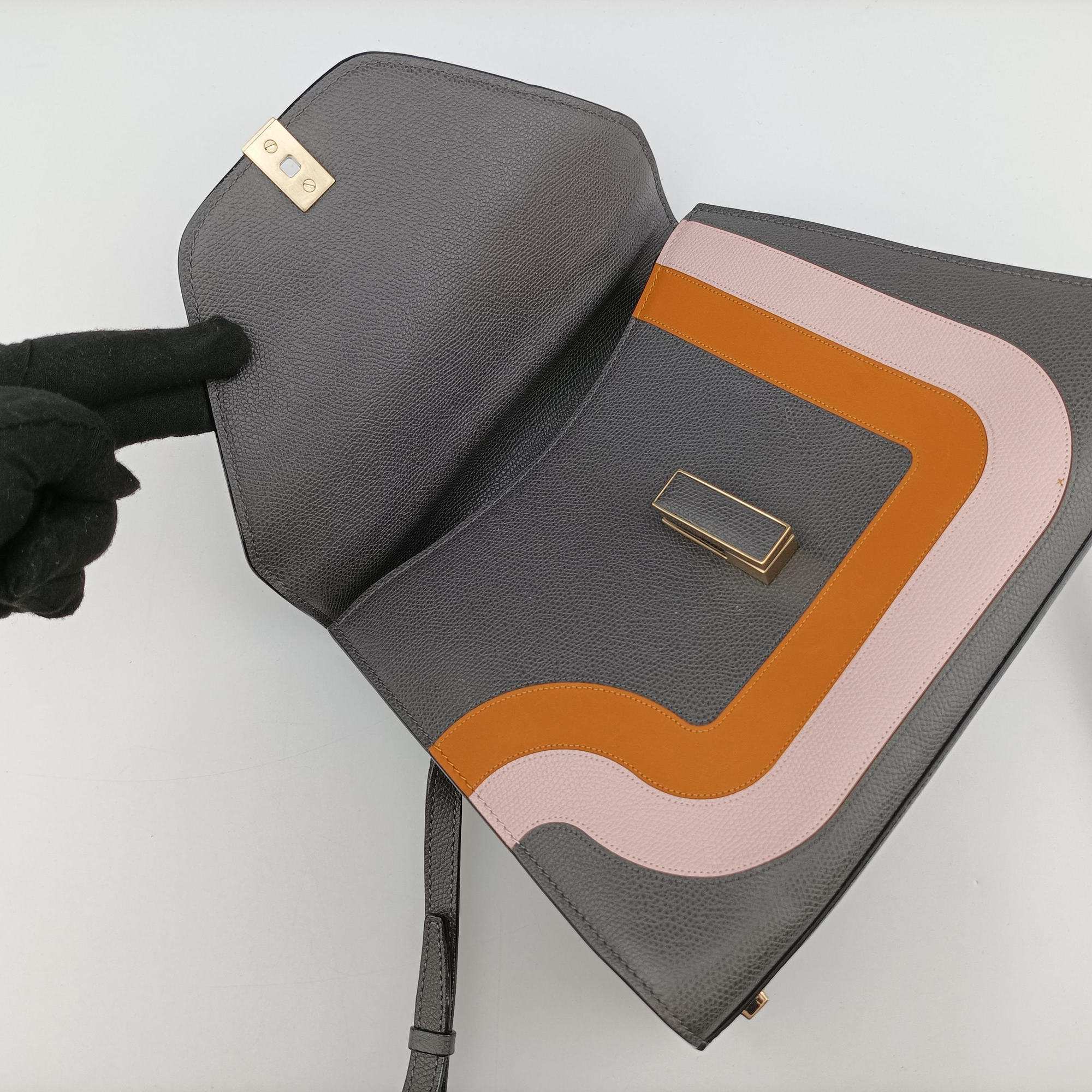 Pre-owned Valextra ISIDE Gray×orange×pink Leather  shoulderbag | stylenewstar