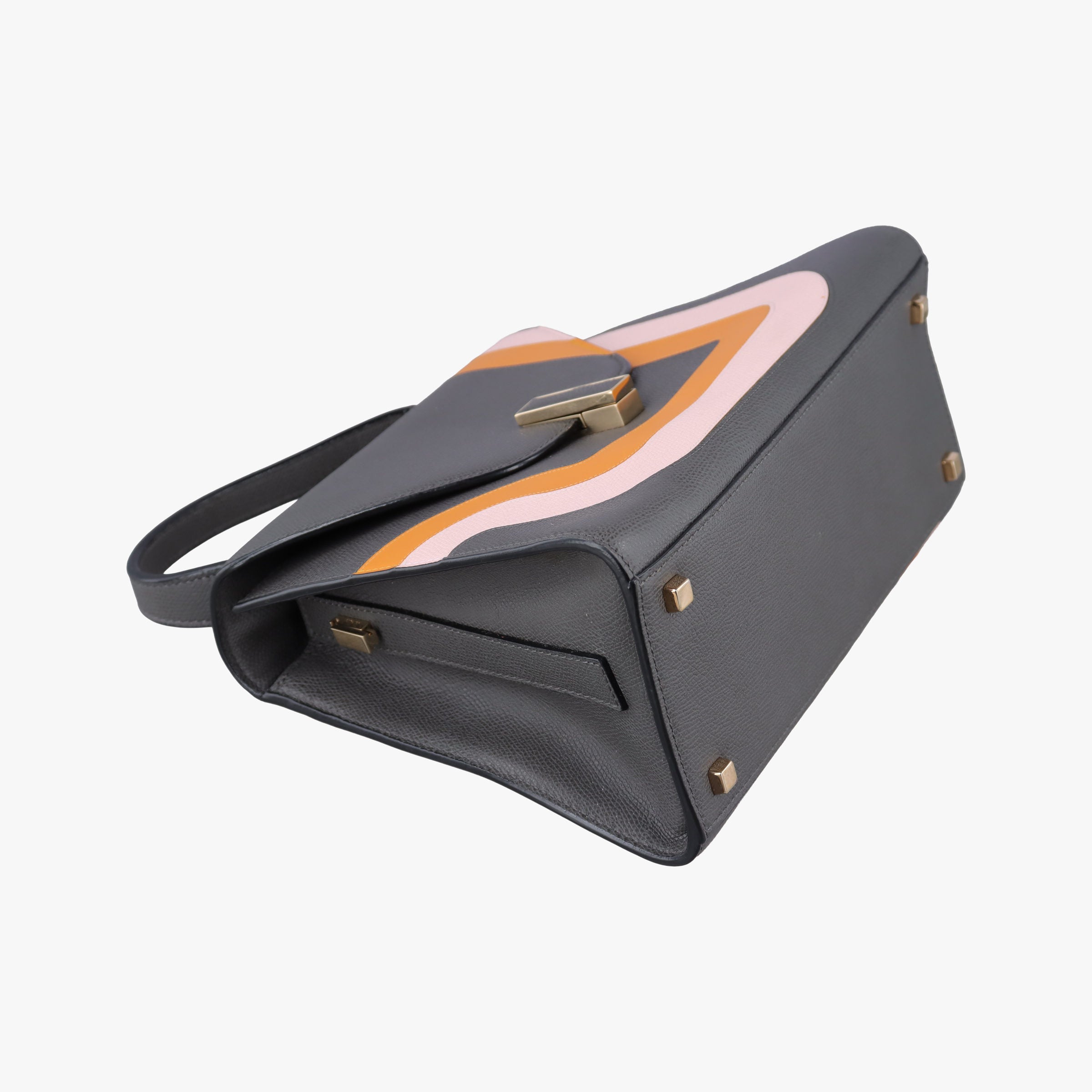 Pre-owned Valextra ISIDE Gray×orange×pink Leather  shoulderbag | stylenewstar