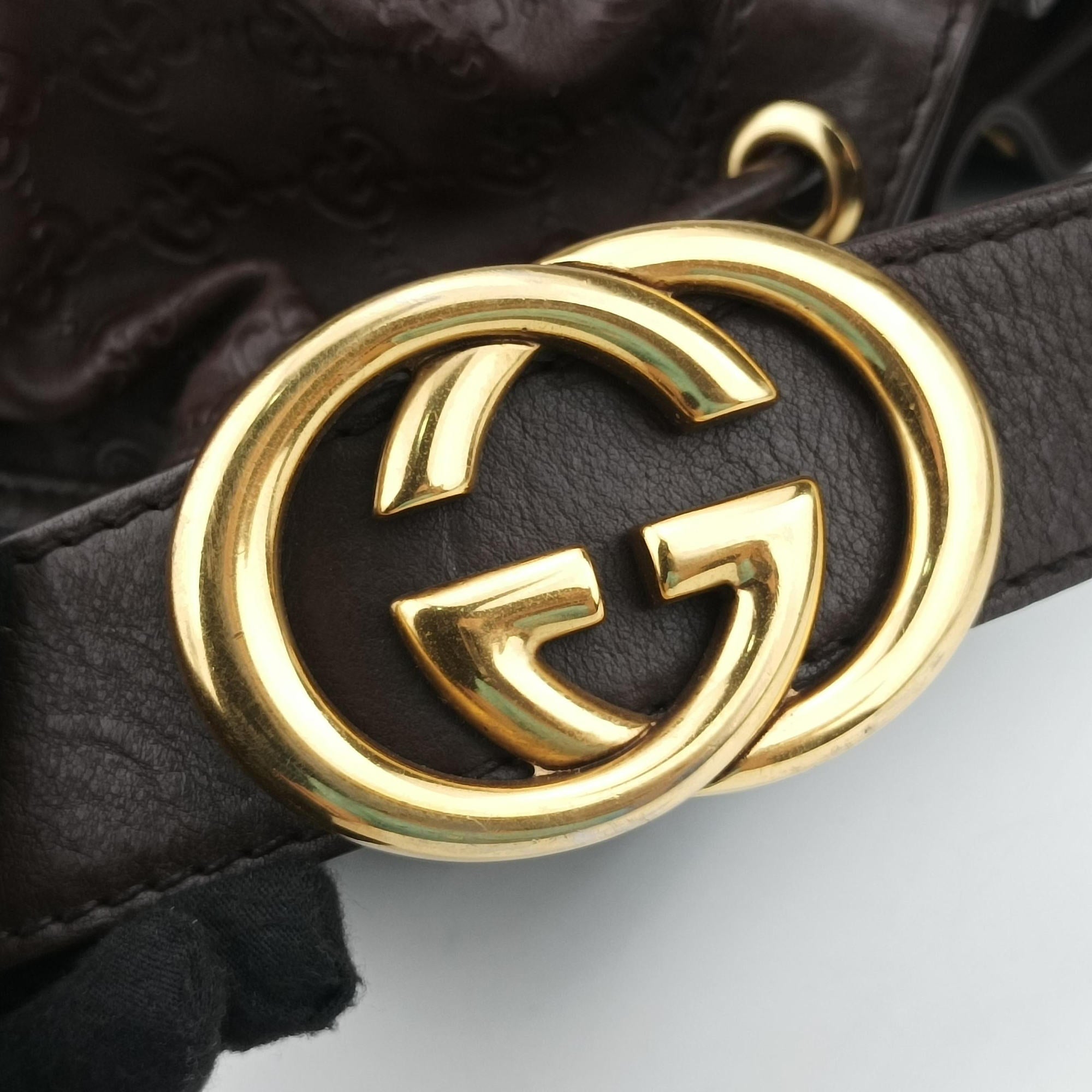 Pre-owned Gucci Guccissima Interlocking Icon Hobo Brown leather 223951 shoulderbag | stylenewstar