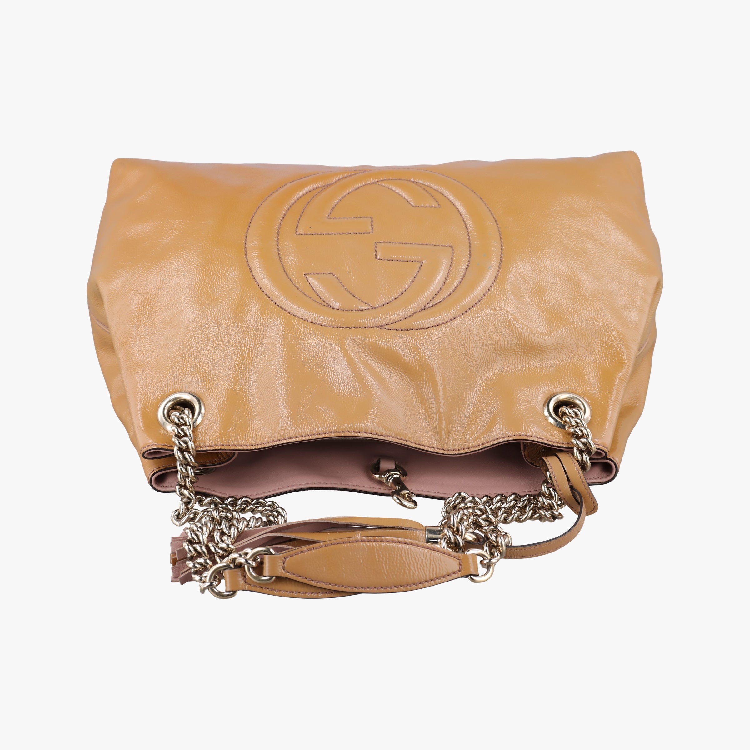 Pre-owned Gucci Soho Beige Patent Leather 308982 shoulderbag | stylenewstar