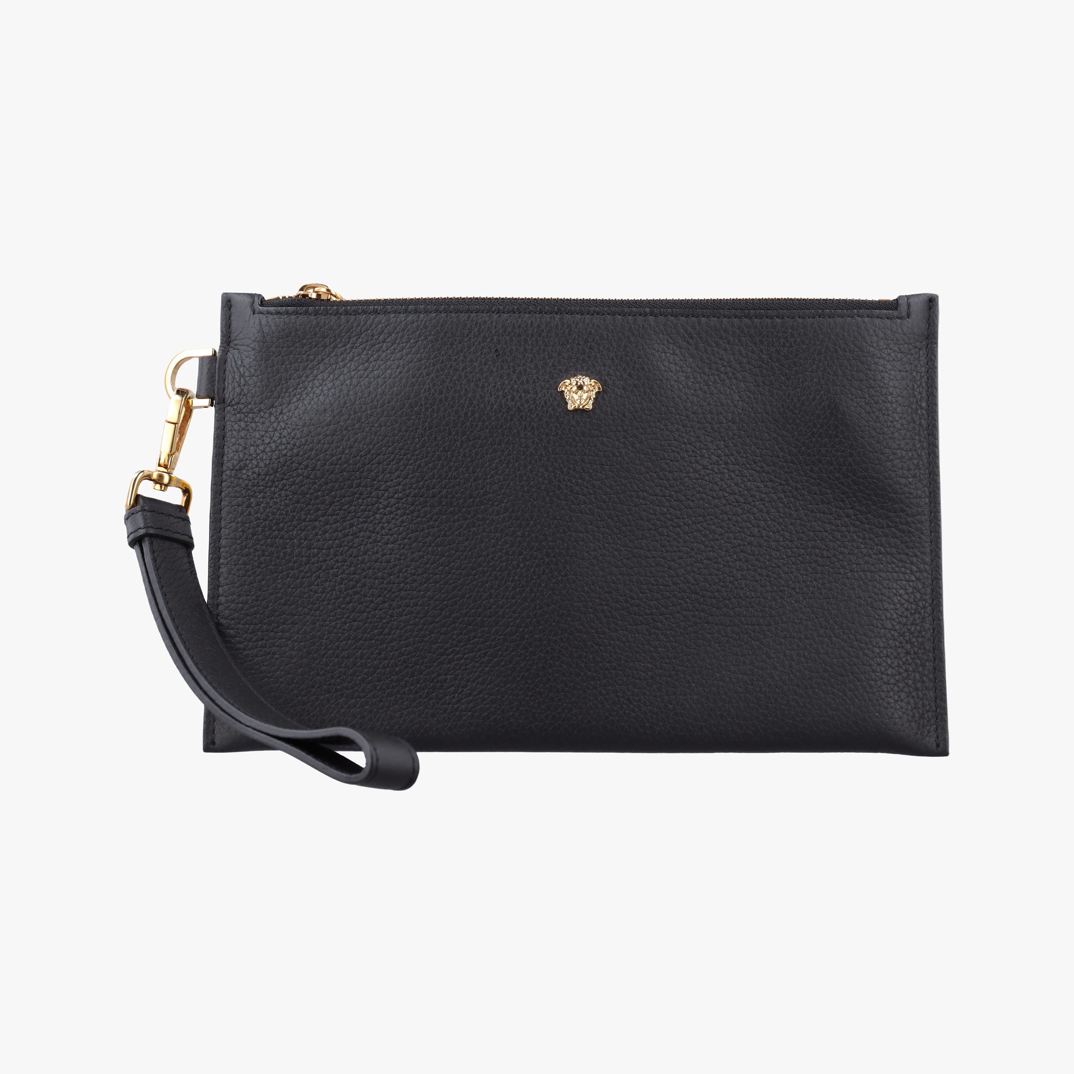 Pre-owned VERSACE Medusa Black Leather  clutchbag | stylenewstar