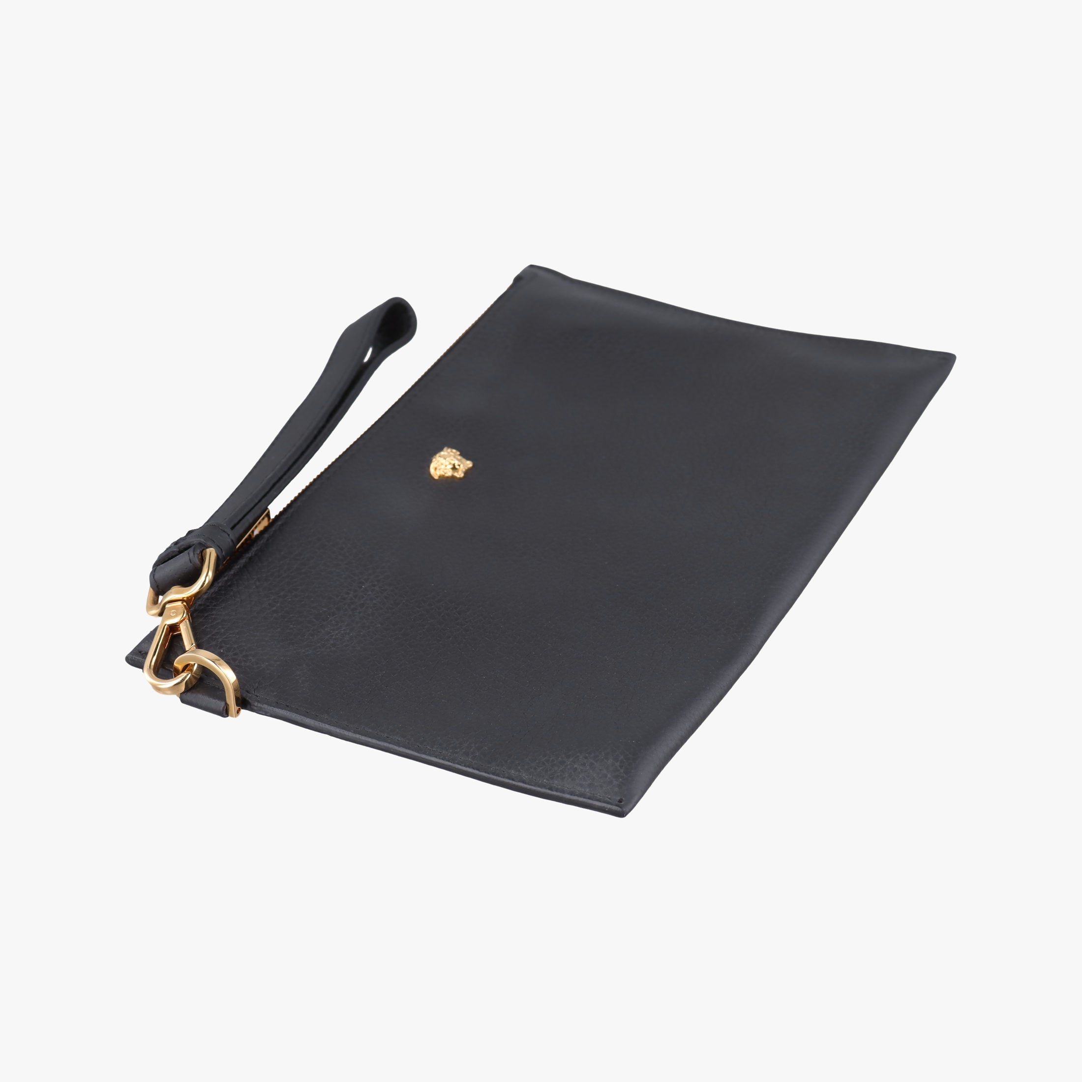 Pre-owned VERSACE Medusa Black Leather  clutchbag | stylenewstar