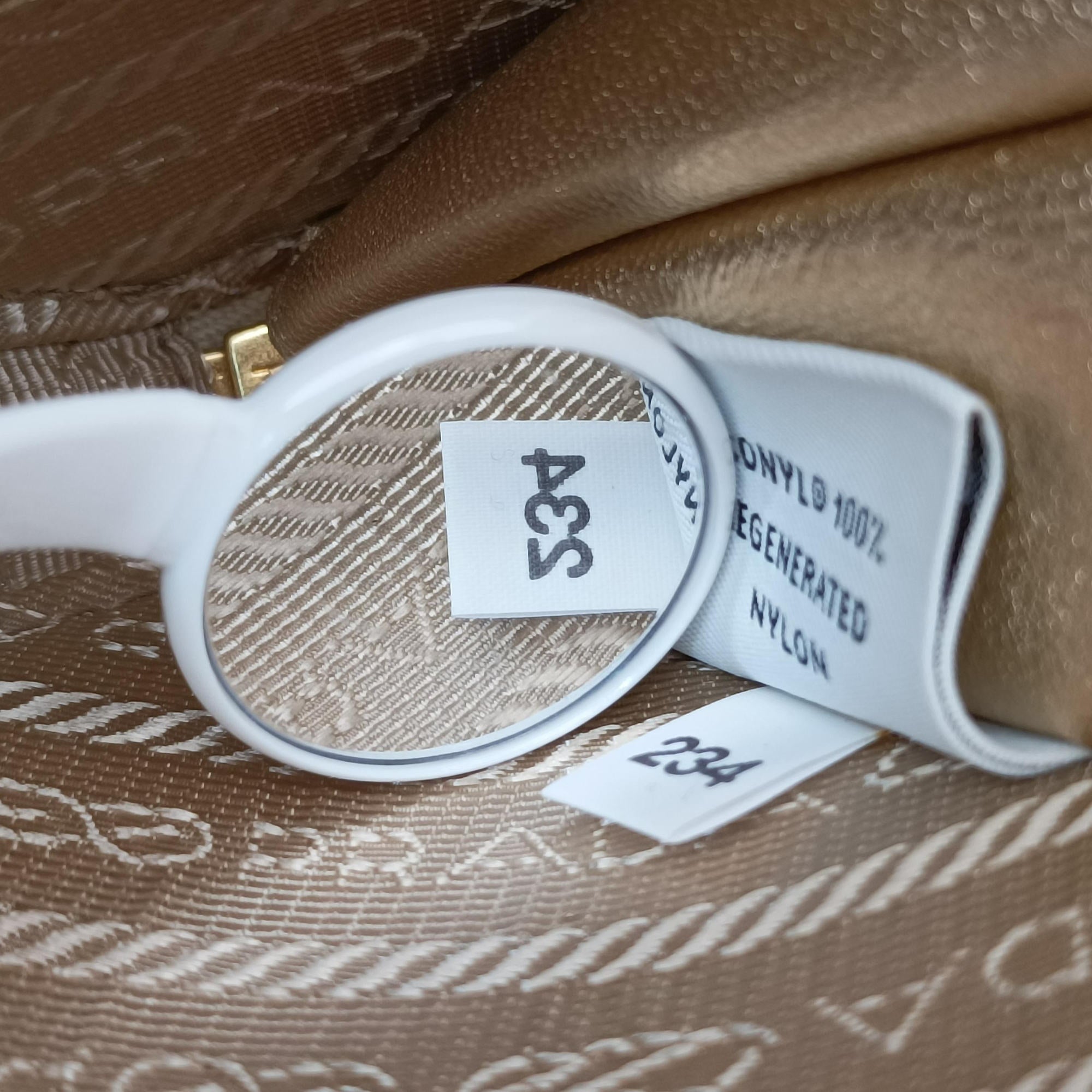 Pre-owned Prada Triangle Crystal Golden Leather 1NR015 shoulderbag | stylenewstar