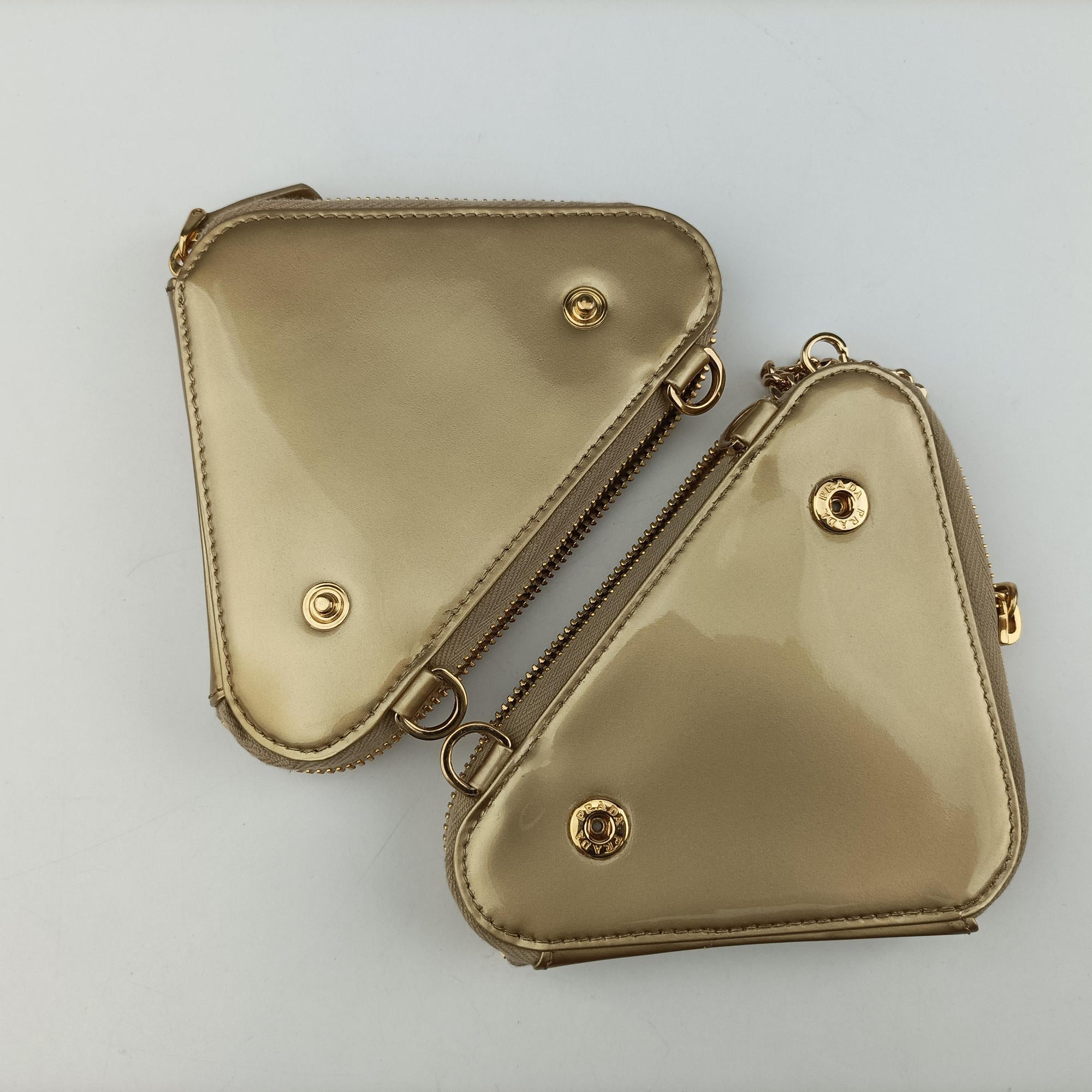Pre-owned Prada Triangle Crystal Golden Leather 1NR015 shoulderbag | stylenewstar