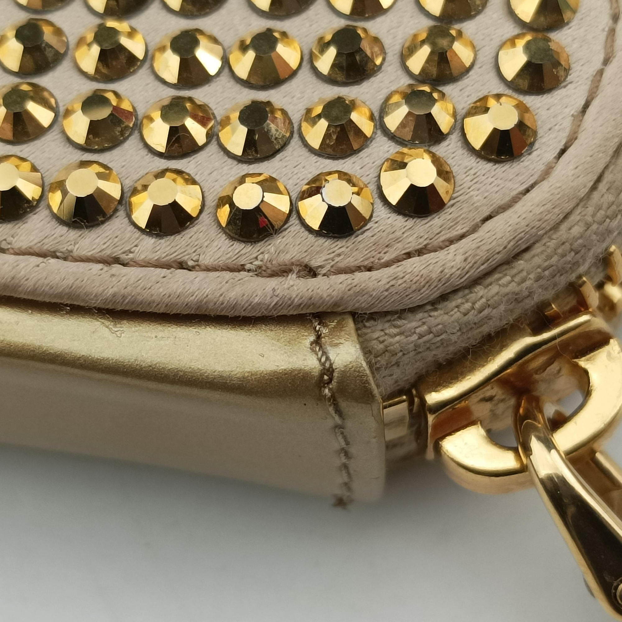 Pre-owned Prada Triangle Crystal Golden Leather 1NR015 shoulderbag | stylenewstar