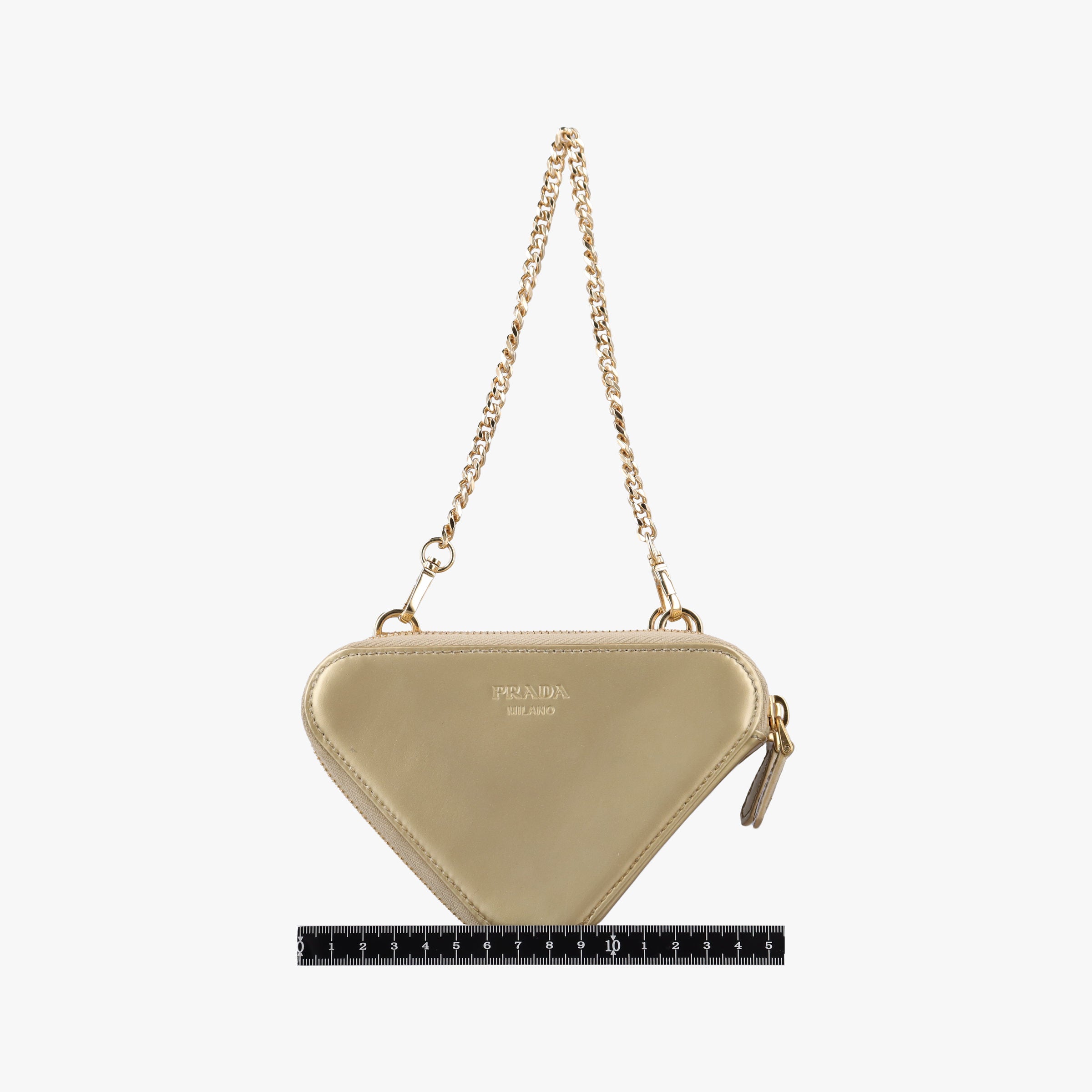 Pre-owned Prada Triangle Crystal Golden Leather 1NR015 shoulderbag | stylenewstar