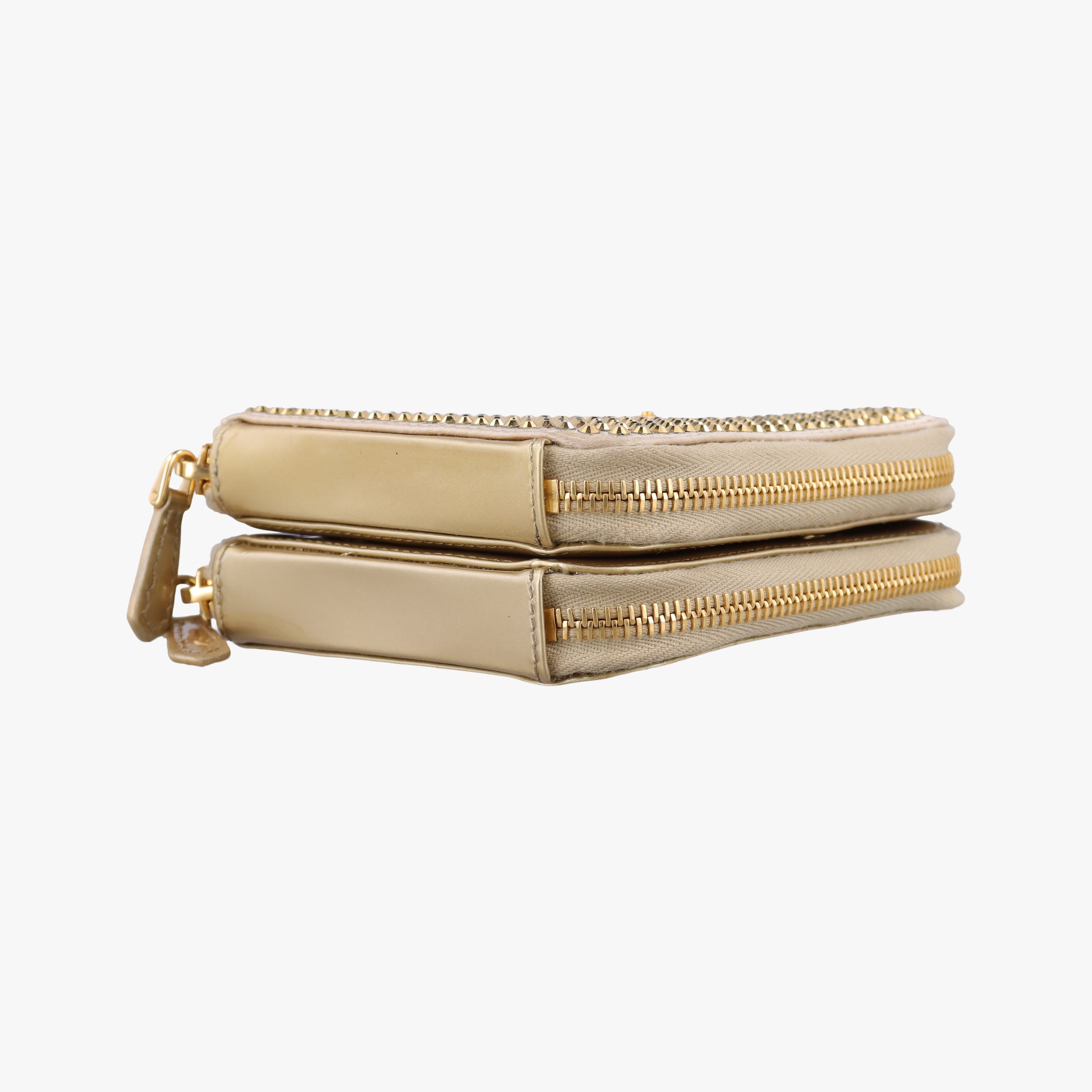 Pre-owned Prada Triangle Crystal Golden Leather 1NR015 shoulderbag | stylenewstar