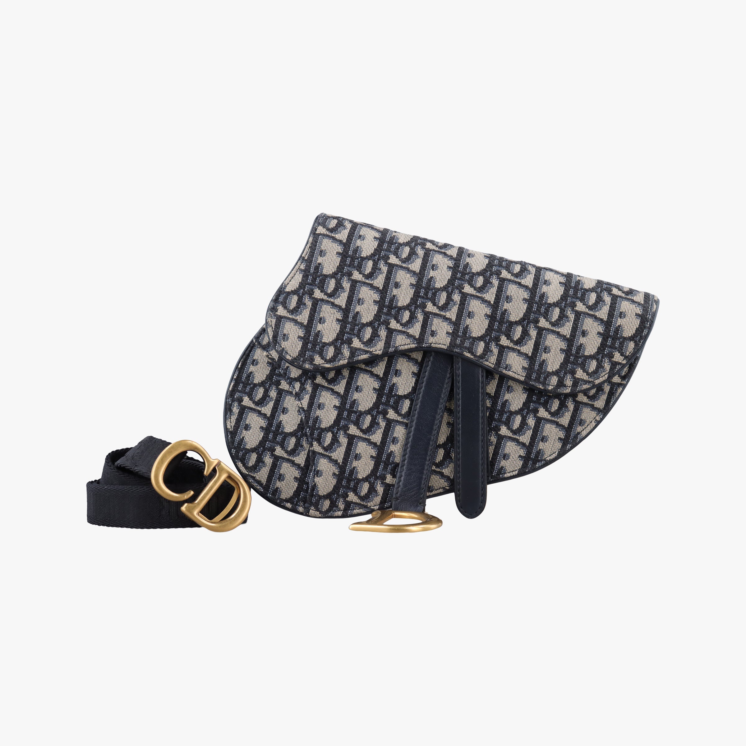 Secondhand Christian Dior Saddle Gray×Navy Jacquard  bum bag/waist bag | stylenewstar