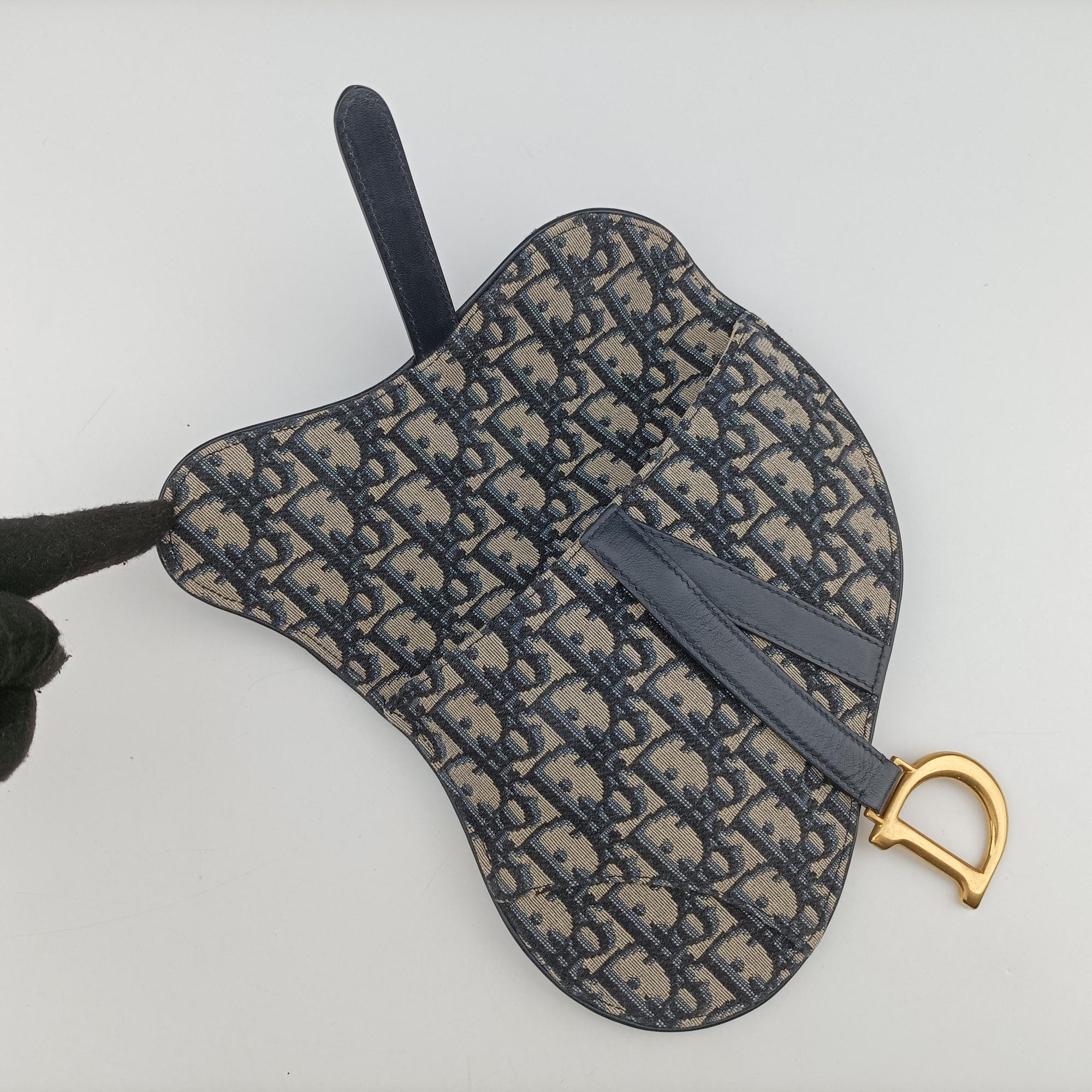 Secondhand Christian Dior Saddle Gray×Navy Jacquard  bum bag/waist bag | stylenewstar