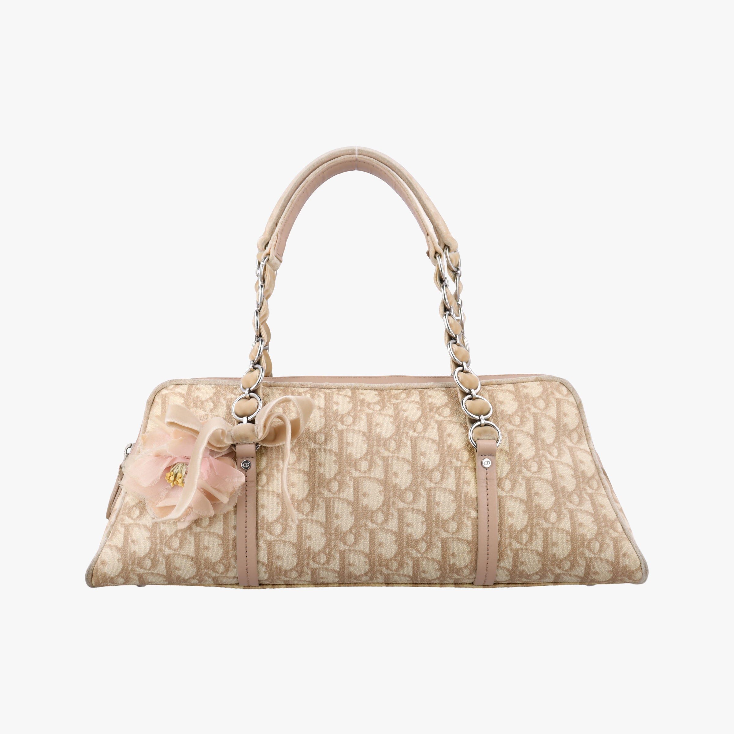 Pre-owned Christian Dior Romantic Trotter Beige x Pink PVC coated canvas x velour  shoulderbag | stylenewstar