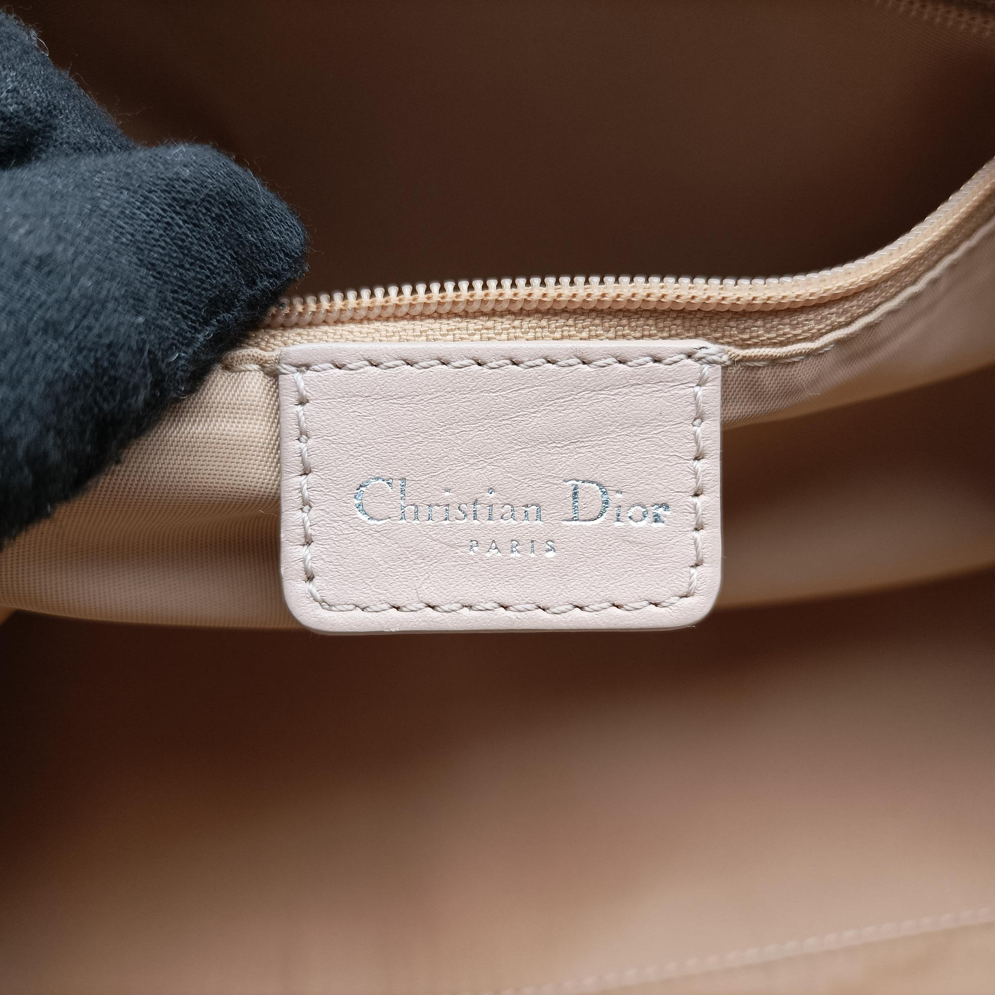 Pre-owned Christian Dior Romantic Trotter Beige x Pink PVC coated canvas x velour  shoulderbag | stylenewstar