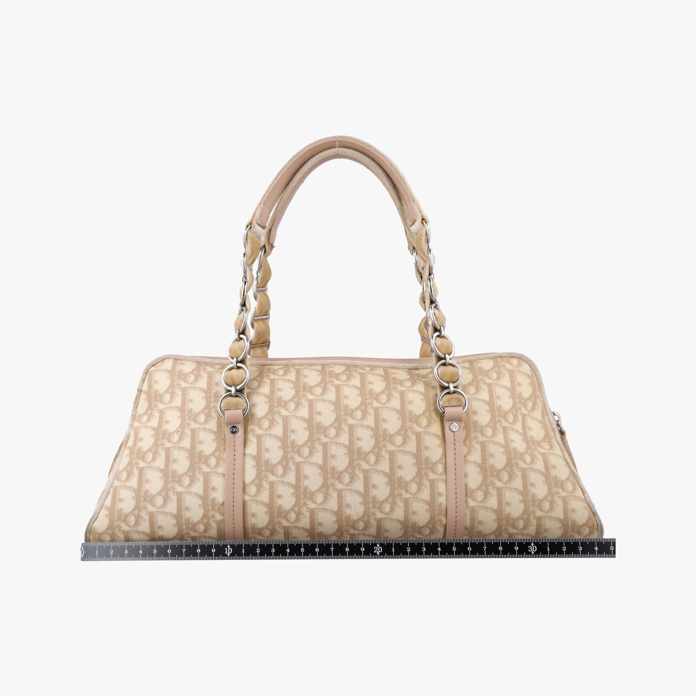 Pre-owned Christian Dior Romantic Trotter Beige x Pink PVC coated canvas x velour  shoulderbag | stylenewstar