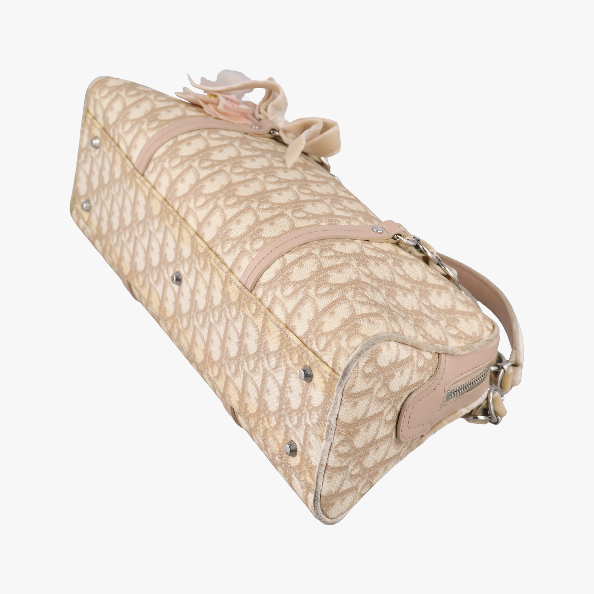 Pre-owned Christian Dior Romantic Trotter Beige x Pink PVC coated canvas x velour  shoulderbag | stylenewstar