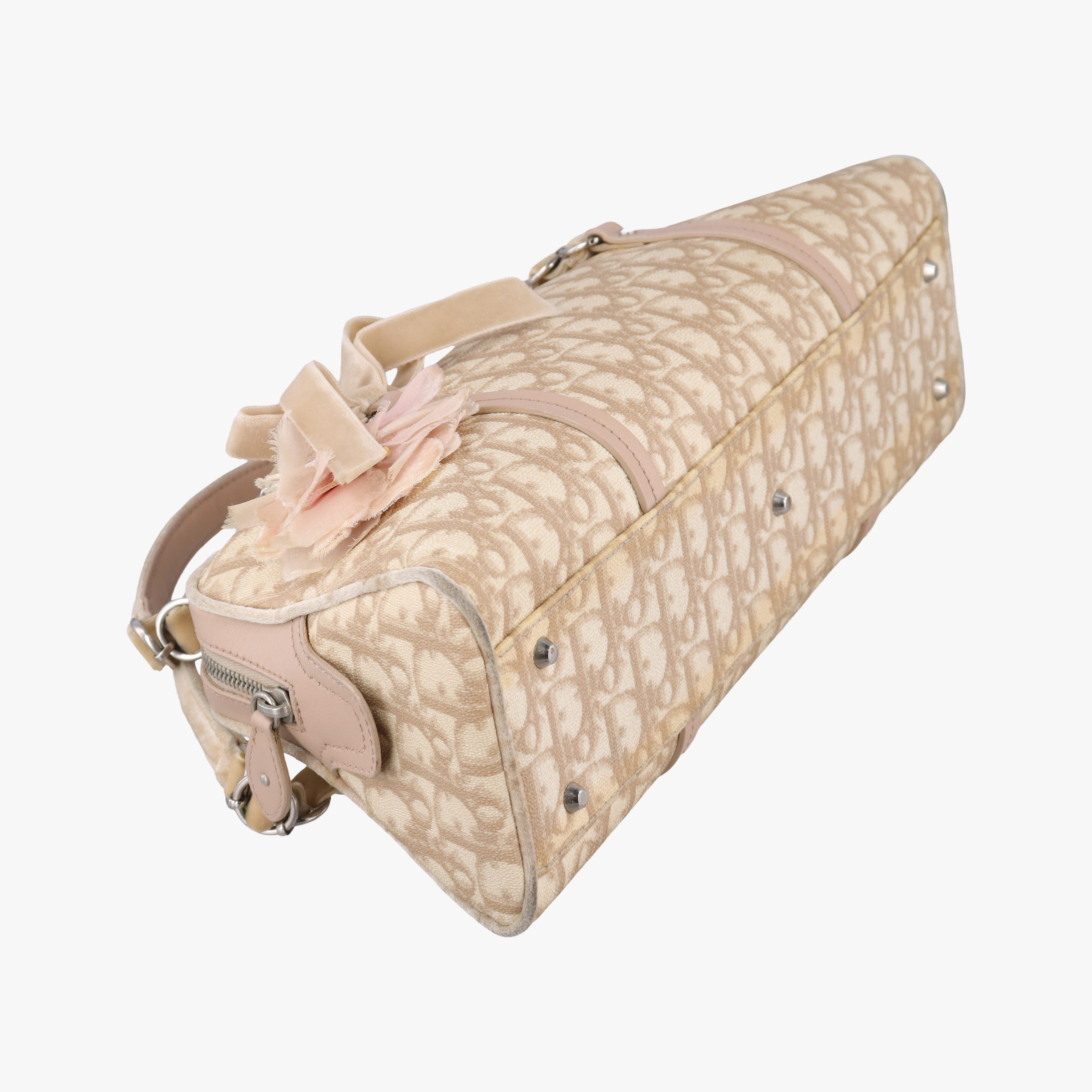 Pre-owned Christian Dior Romantic Trotter Beige x Pink PVC coated canvas x velour  shoulderbag | stylenewstar