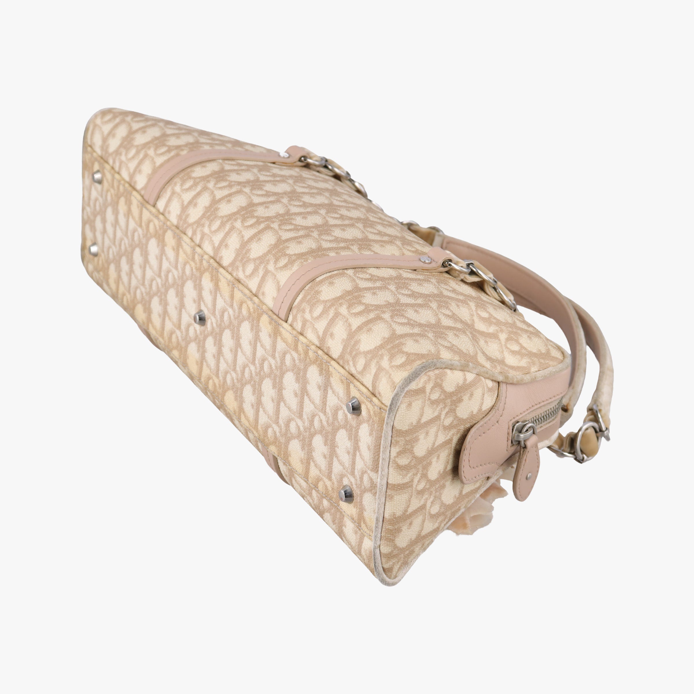 Pre-owned Christian Dior Romantic Trotter Beige x Pink PVC coated canvas x velour  shoulderbag | stylenewstar