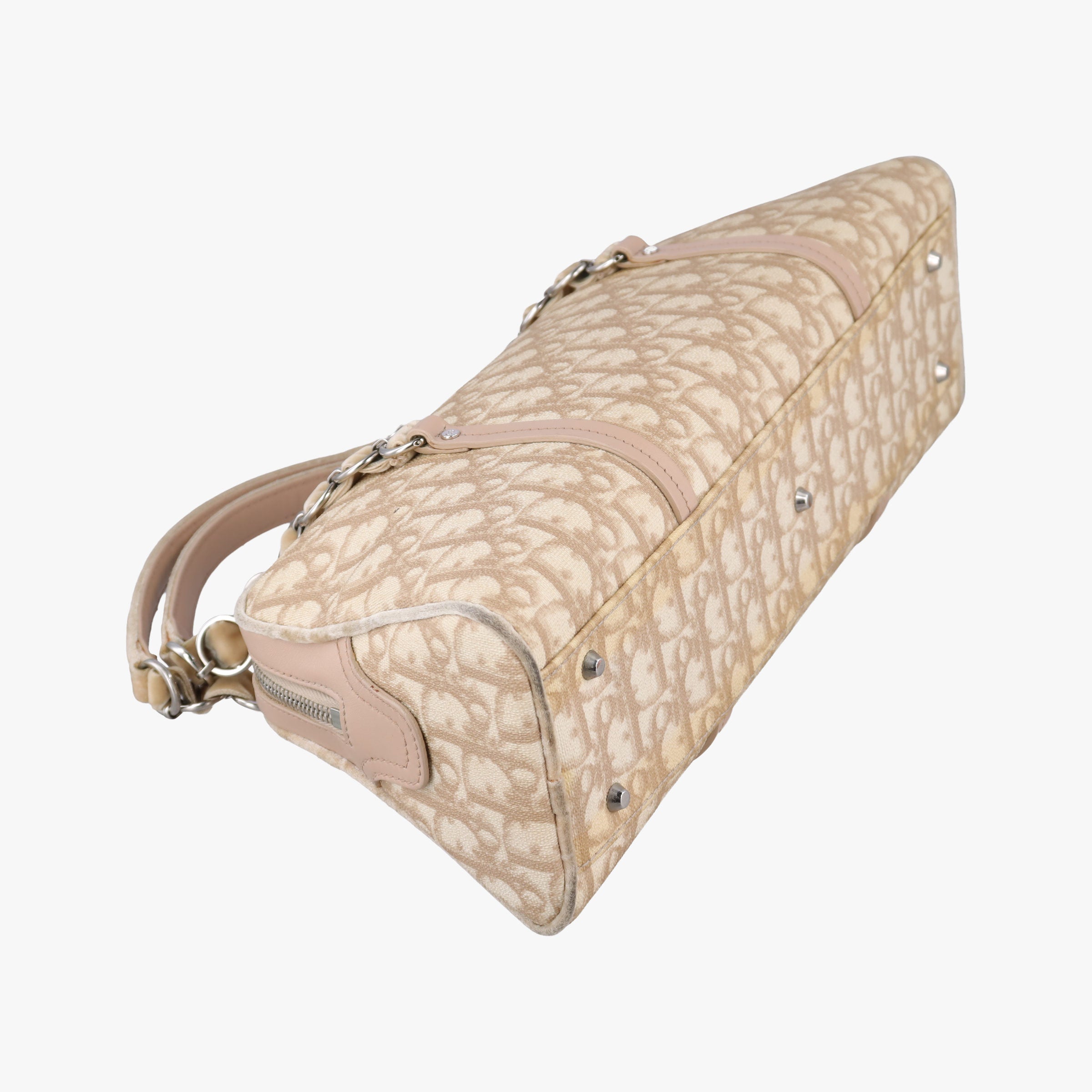 Pre-owned Christian Dior Romantic Trotter Beige x Pink PVC coated canvas x velour  shoulderbag | stylenewstar