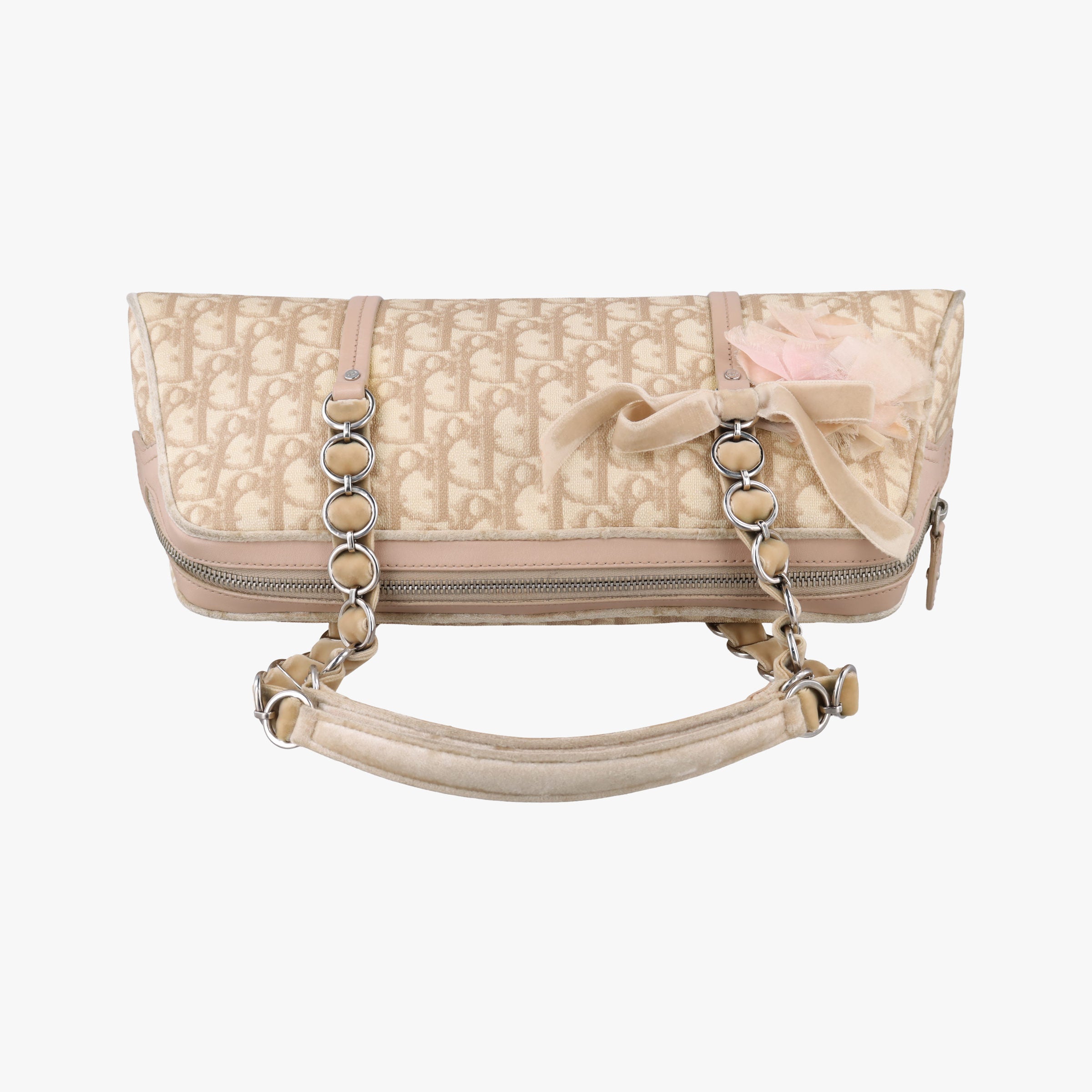 Pre-owned Christian Dior Romantic Trotter Beige x Pink PVC coated canvas x velour  shoulderbag | stylenewstar