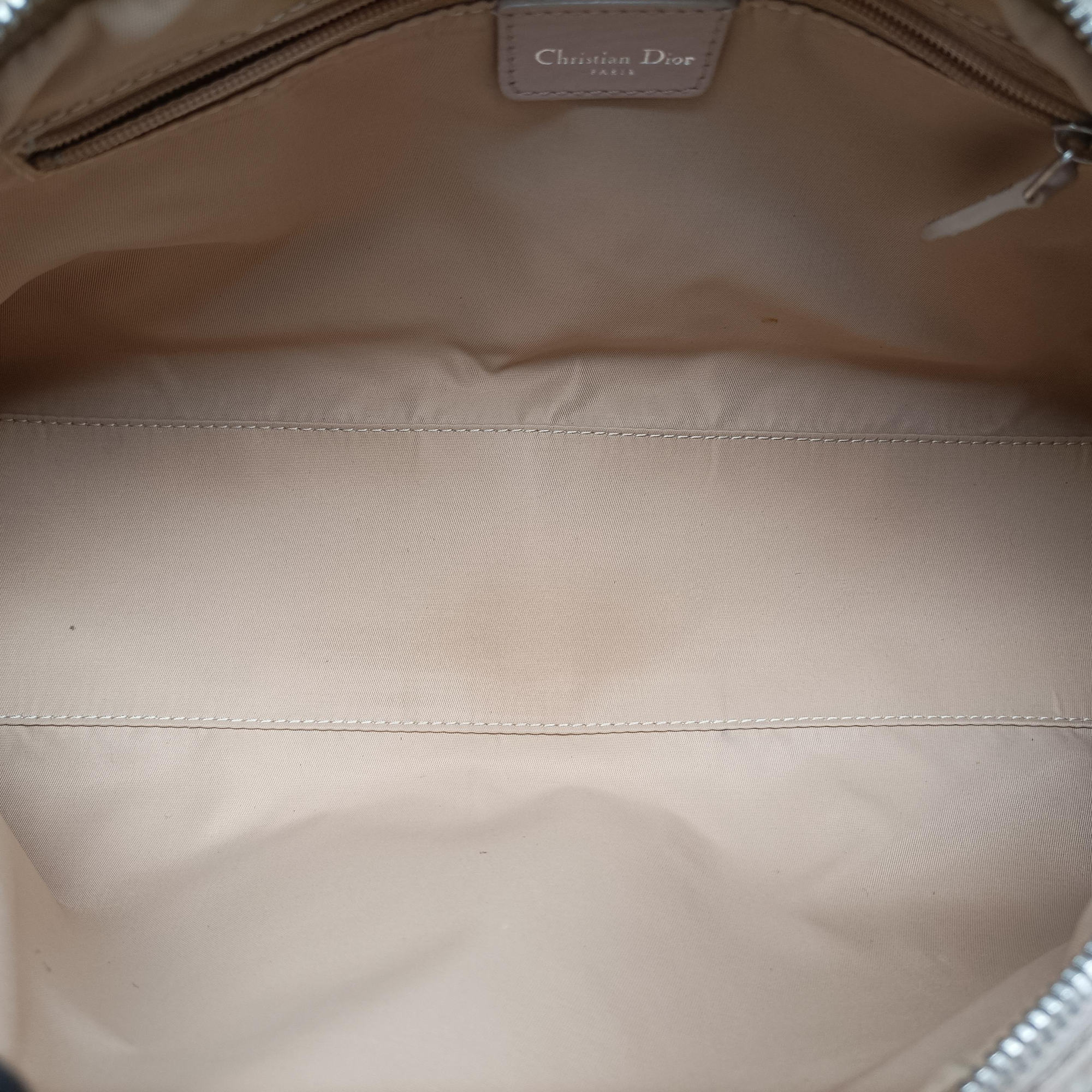 Pre-owned Christian Dior Romantic Trotter Beige x Pink PVC coated canvas x velour  shoulderbag | stylenewstar