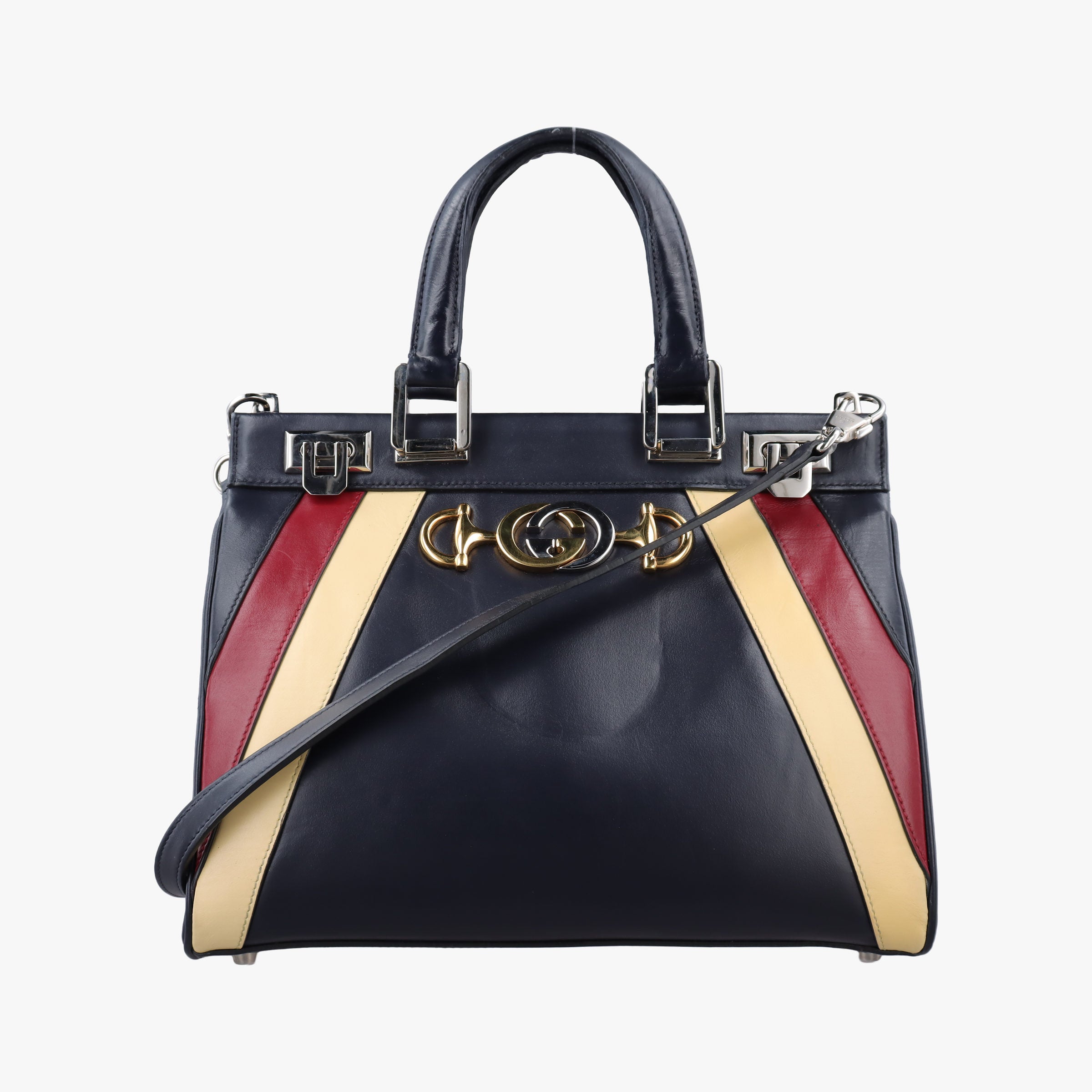 Pre-owned Gucci Zumi Navy × Beige × Bordeaux Leather 569712 shoulderbag | stylenewstar