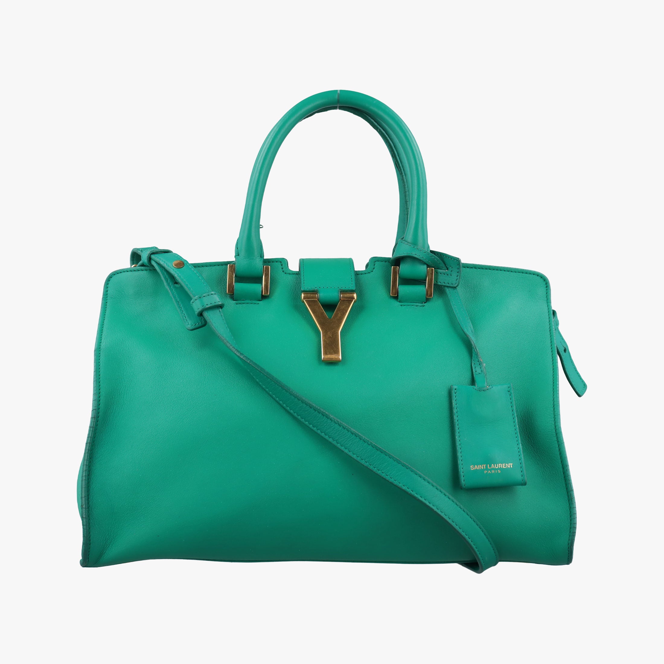 Pre-owned Yves Saint Laurent Y Ligne Petit Cabas Green Leather 311210 shoulderbag | stylenewstar