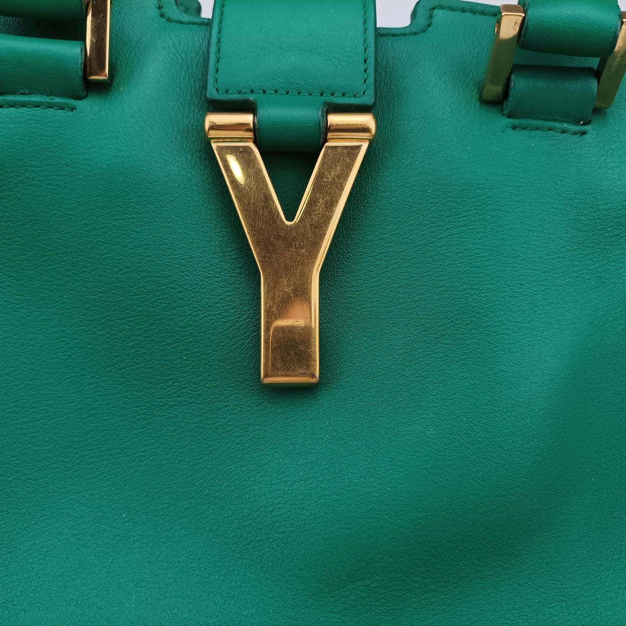 Pre-owned Yves Saint Laurent Y Ligne Petit Cabas Green Leather 311210 shoulderbag | stylenewstar