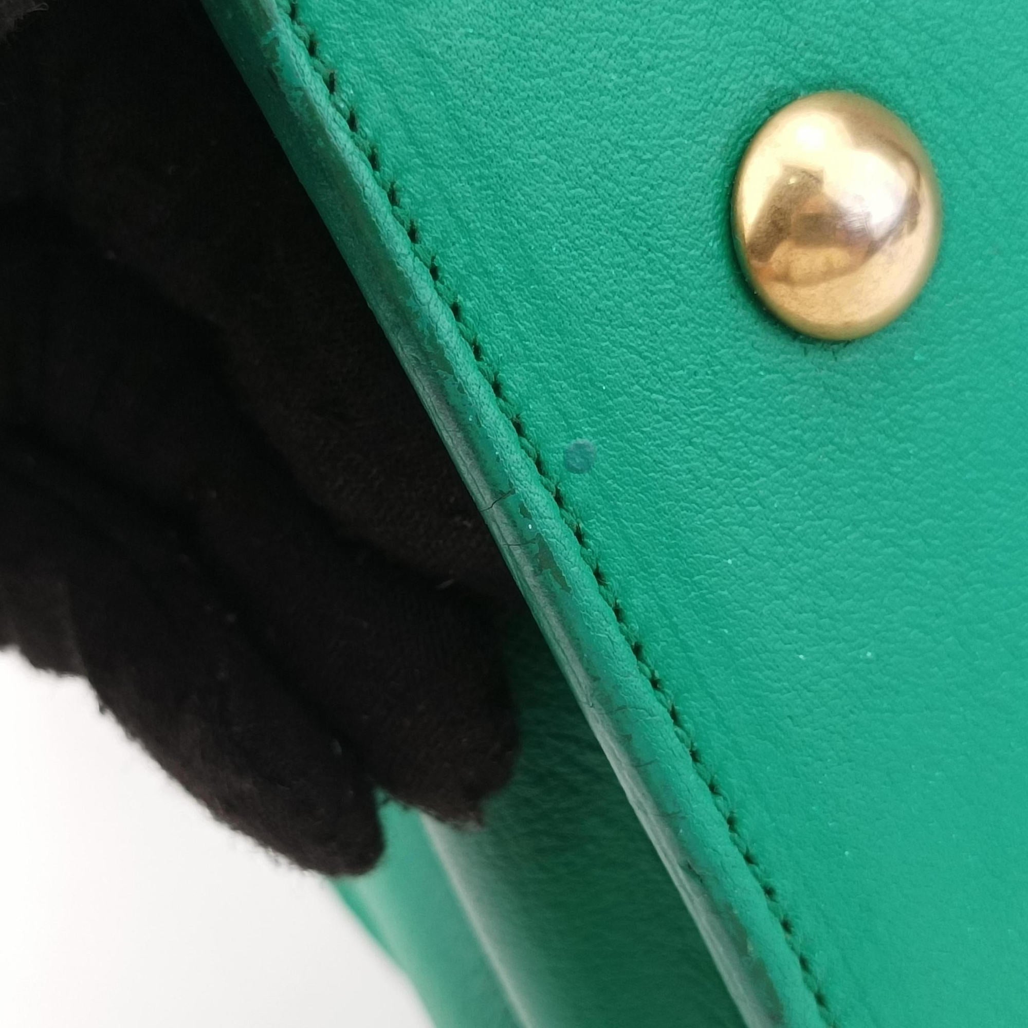 Pre-owned Yves Saint Laurent Y Ligne Petit Cabas Green Leather 311210 shoulderbag | stylenewstar