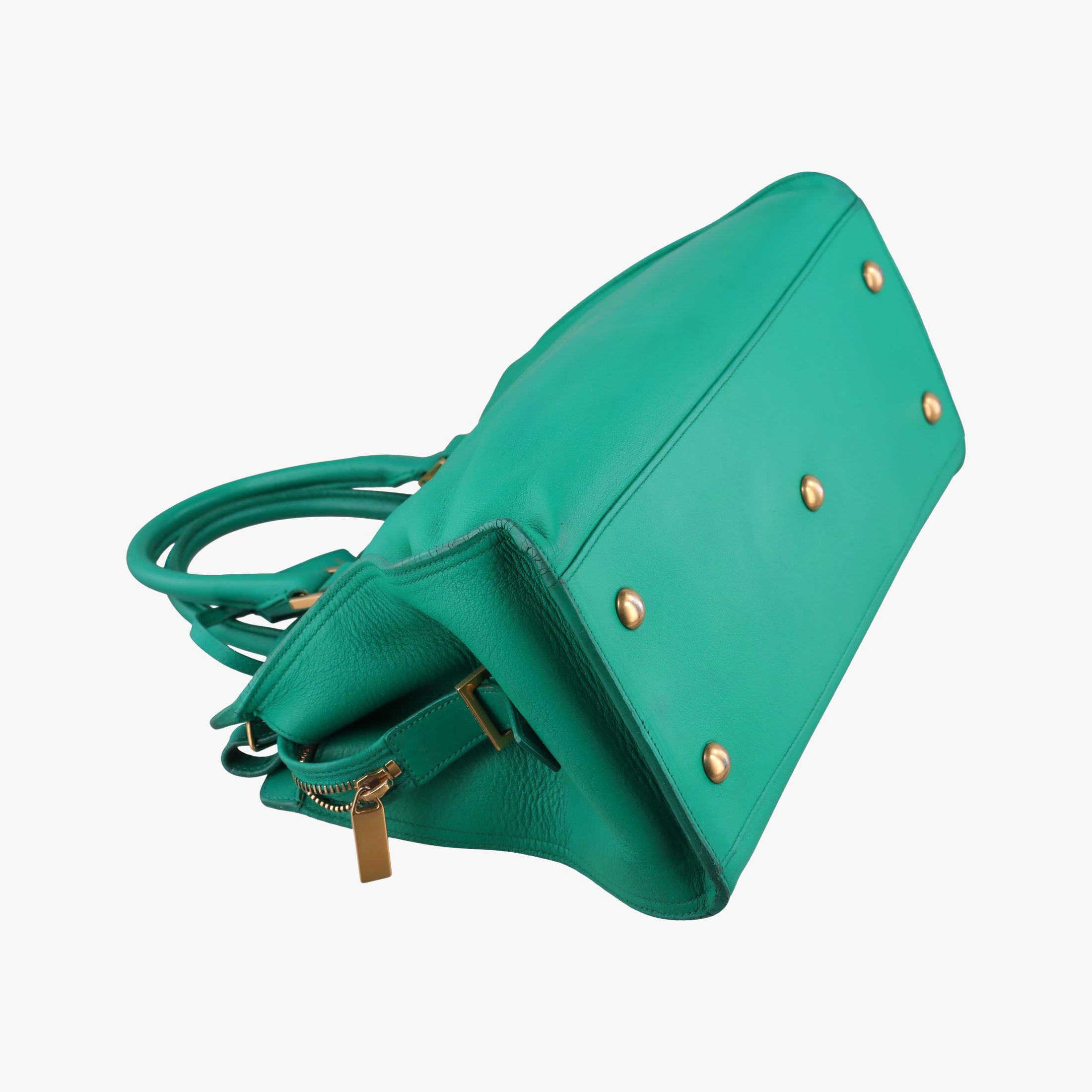 Pre-owned Yves Saint Laurent Y Ligne Petit Cabas Green Leather 311210 shoulderbag | stylenewstar