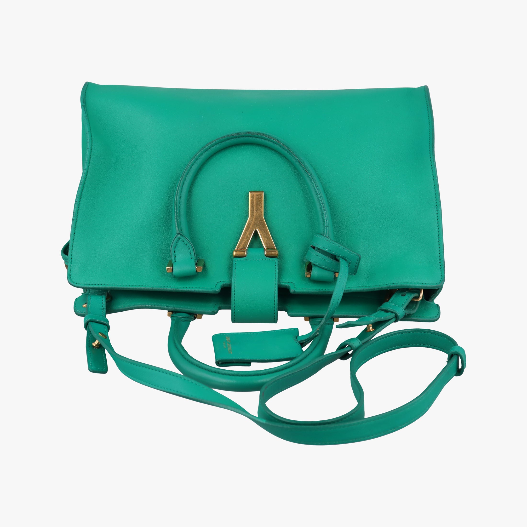 Pre-owned Yves Saint Laurent Y Ligne Petit Cabas Green Leather 311210 shoulderbag | stylenewstar
