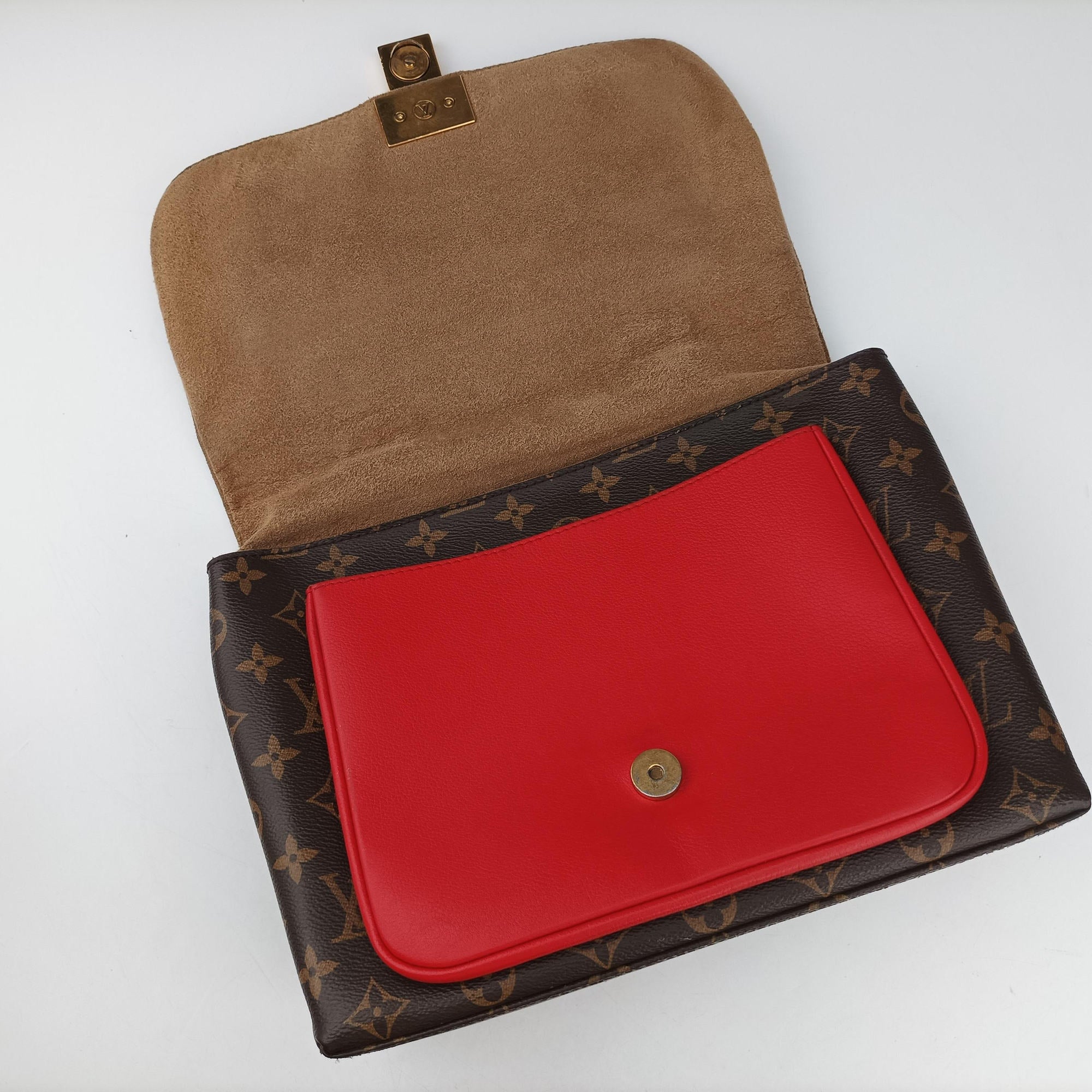 Pre-owned Louis Vuitton MARIGNAN Brown × Coquelicot Monogram Canvas×calf leather M44286 shoulderbag | stylenewstar