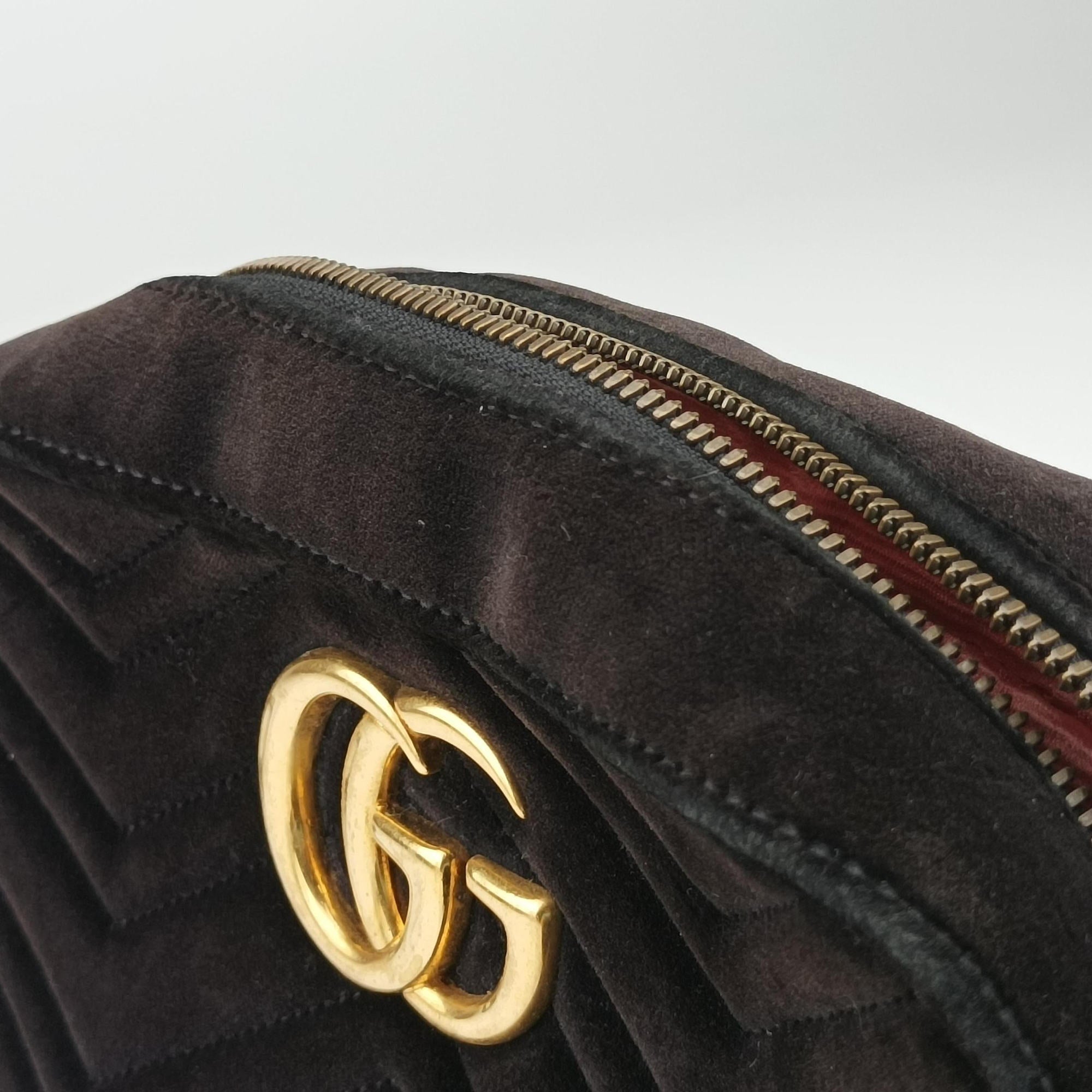 Pre-owned Gucci GG Marmont Black velour 447632 shoulderbag | stylenewstar