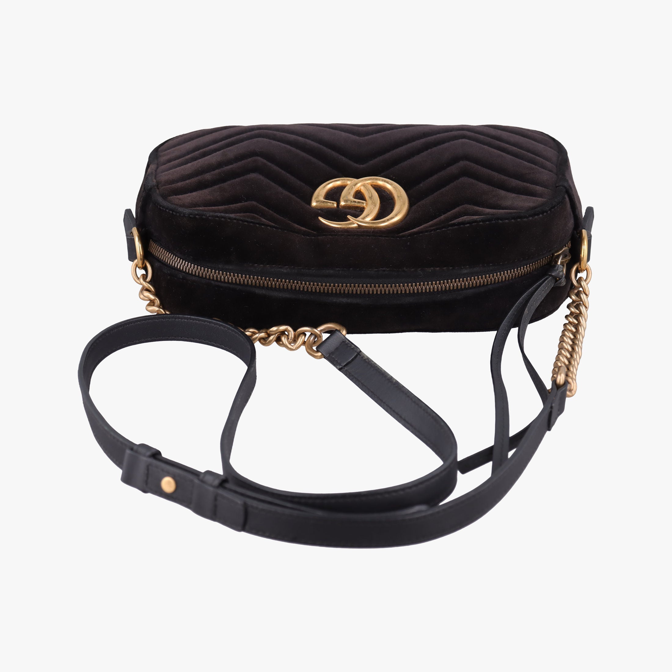 Pre-owned Gucci GG Marmont Black velour 447632 shoulderbag | stylenewstar
