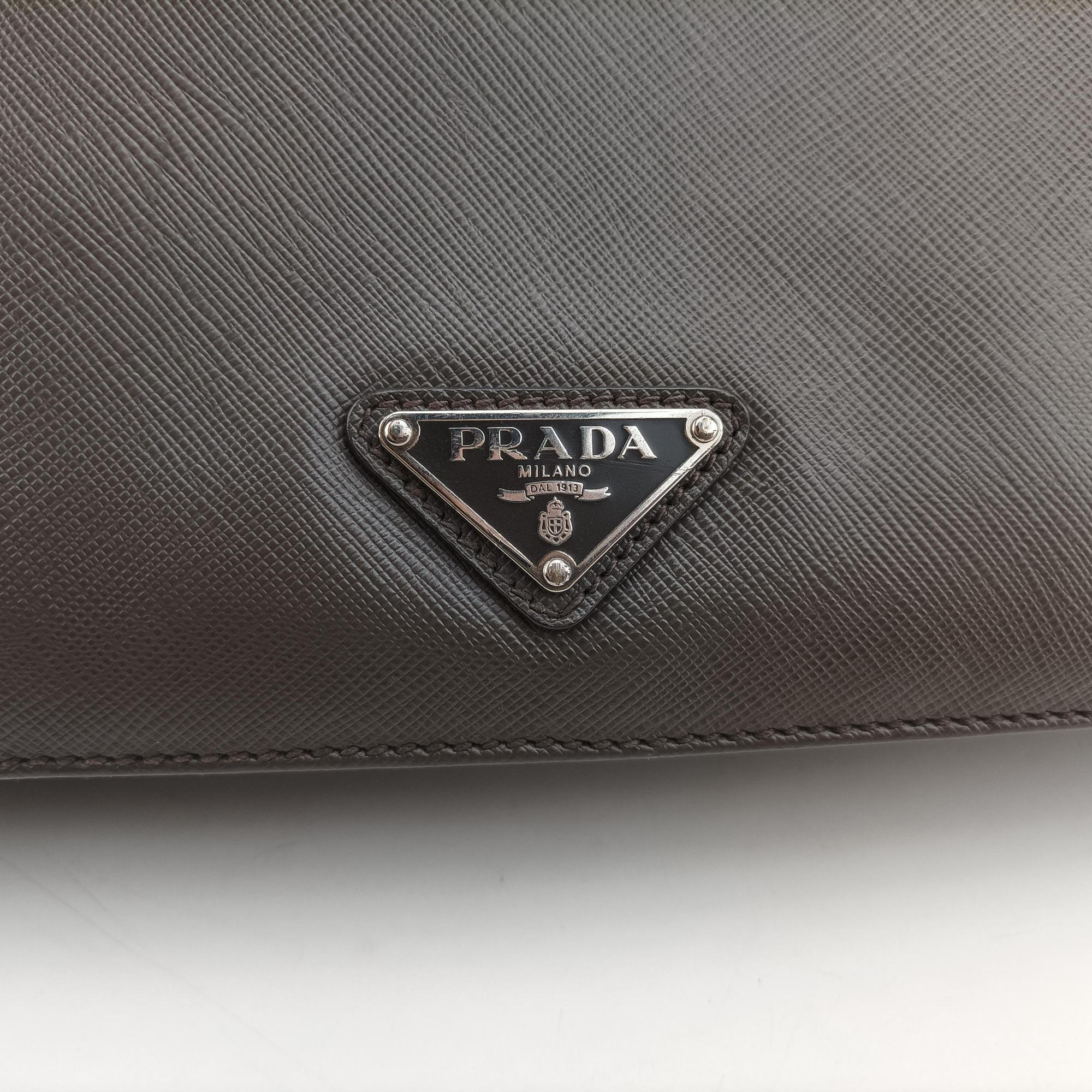 Vintage Prada Triangle Logo Plate Grey Saffiano Leather 178589 handbag | stylenewstar