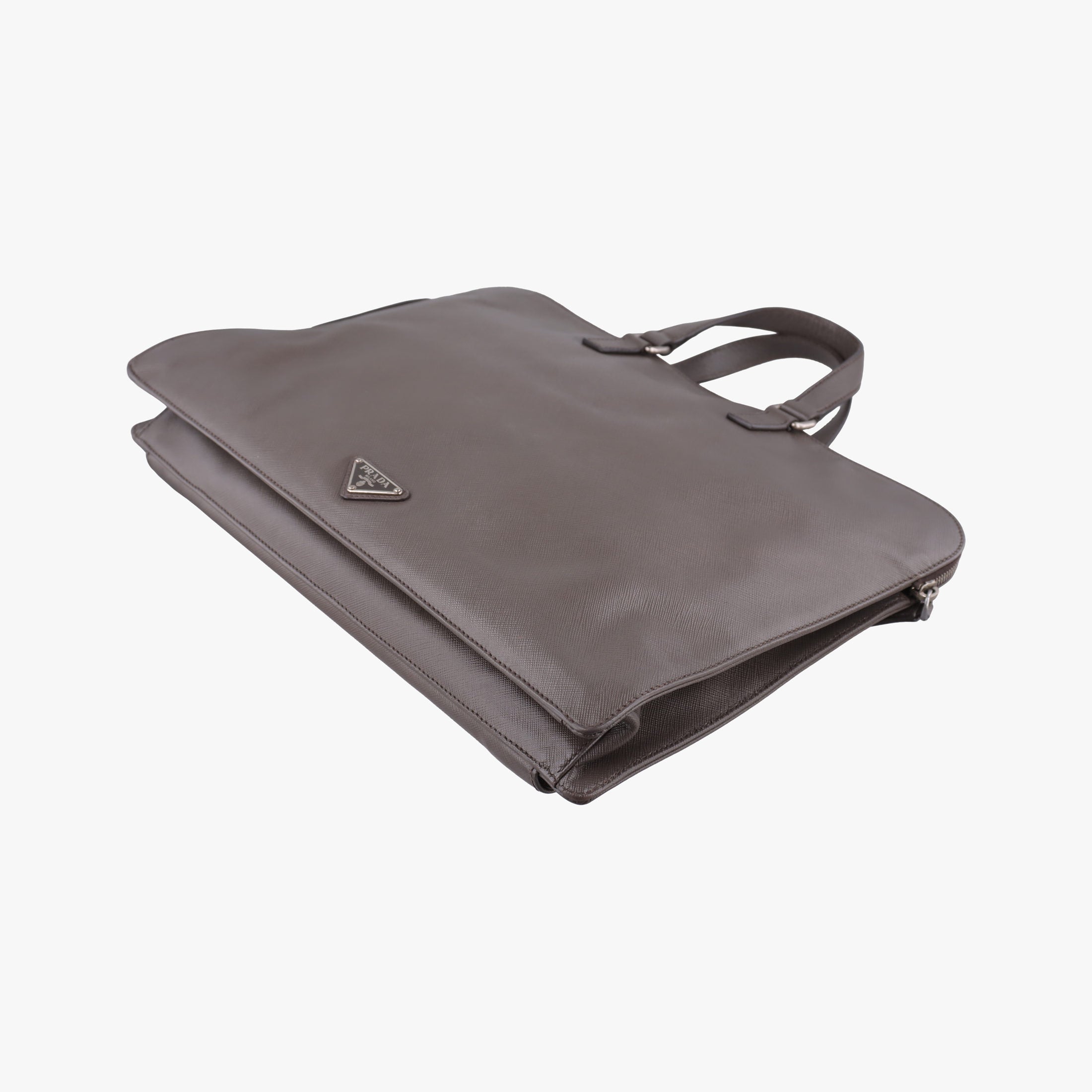 Vintage Prada Triangle Logo Plate Grey Saffiano Leather 178589 handbag | stylenewstar