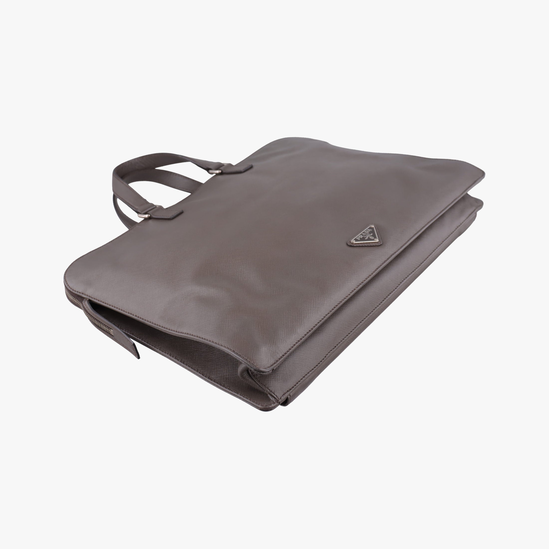 Vintage Prada Triangle Logo Plate Grey Saffiano Leather 178589 handbag | stylenewstar