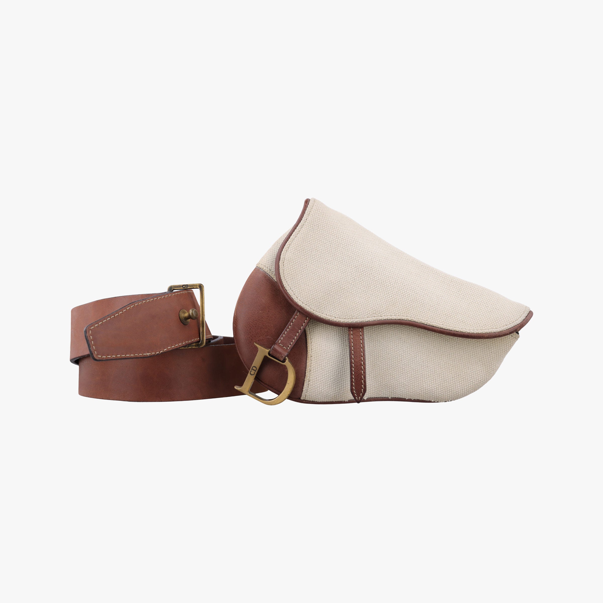 Pre-owned Christian Dior Saddle Beige × Brown Canvas × Leather  bum bag/waist bag | stylenewstar